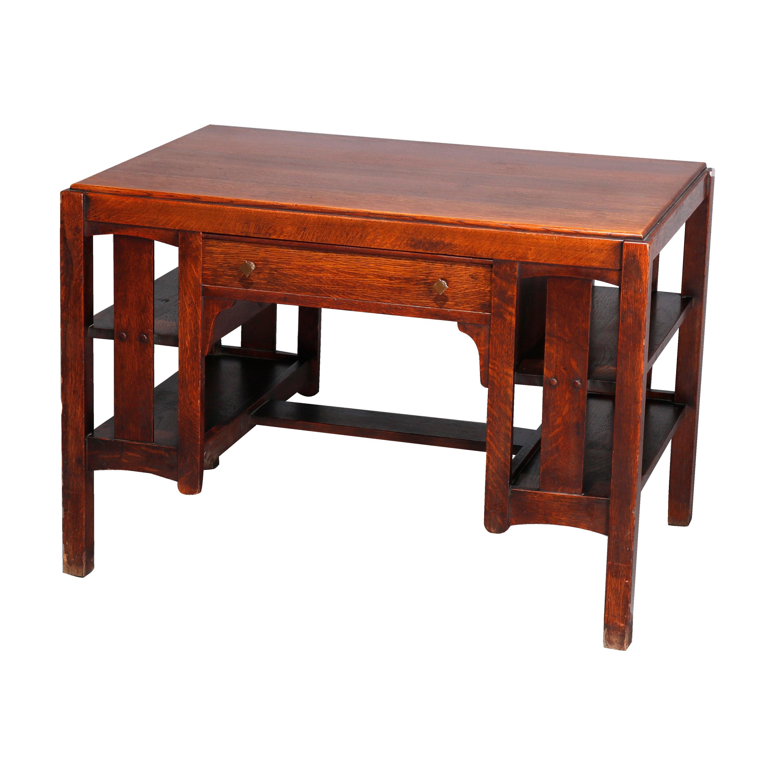Antique Arts & Crafts Mission Oak Desk, Library Table, by Limbert, circa 1910