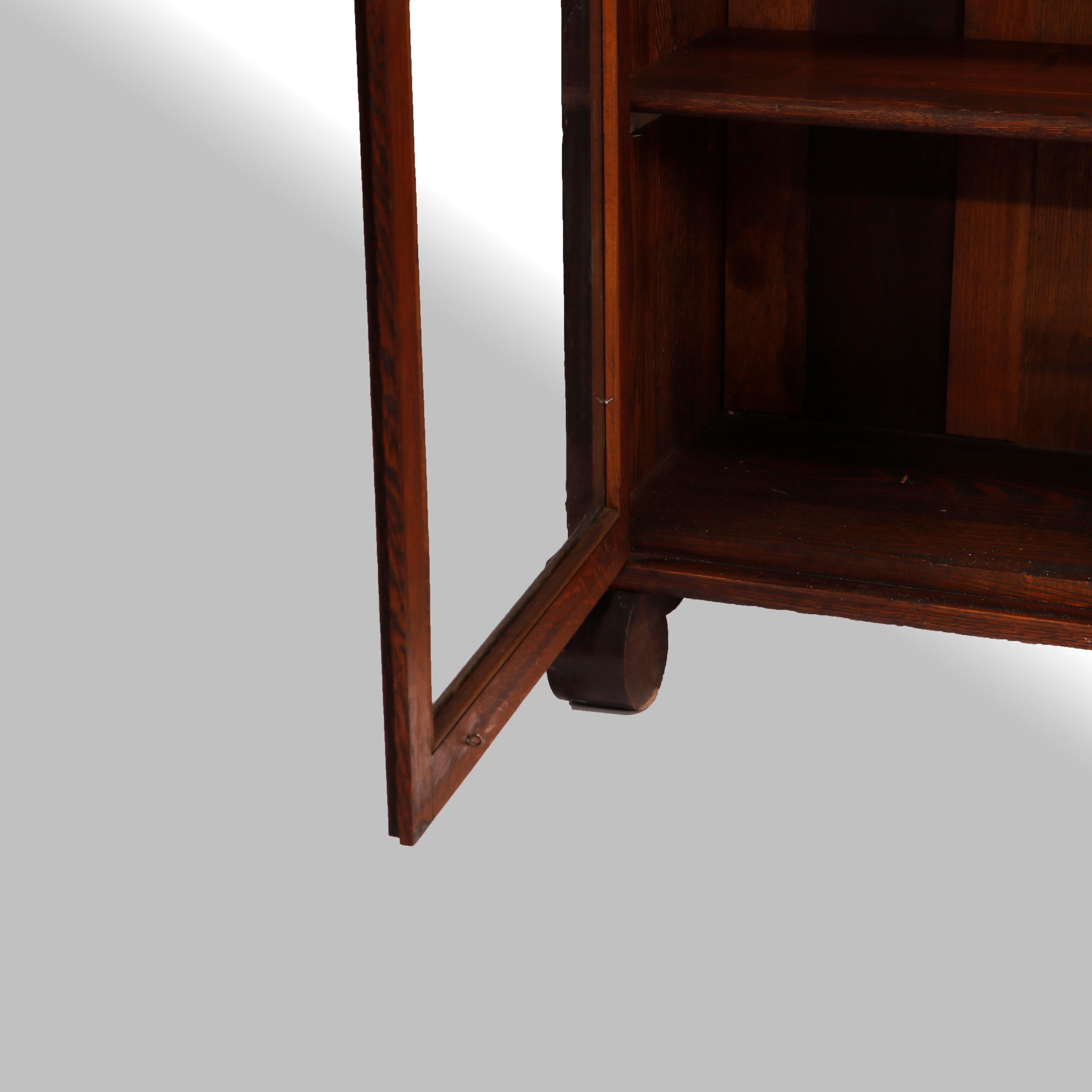 Antique Arts & Crafts Mission Oak Double Door Leaded Glass Bookcase, Circa 1910 11