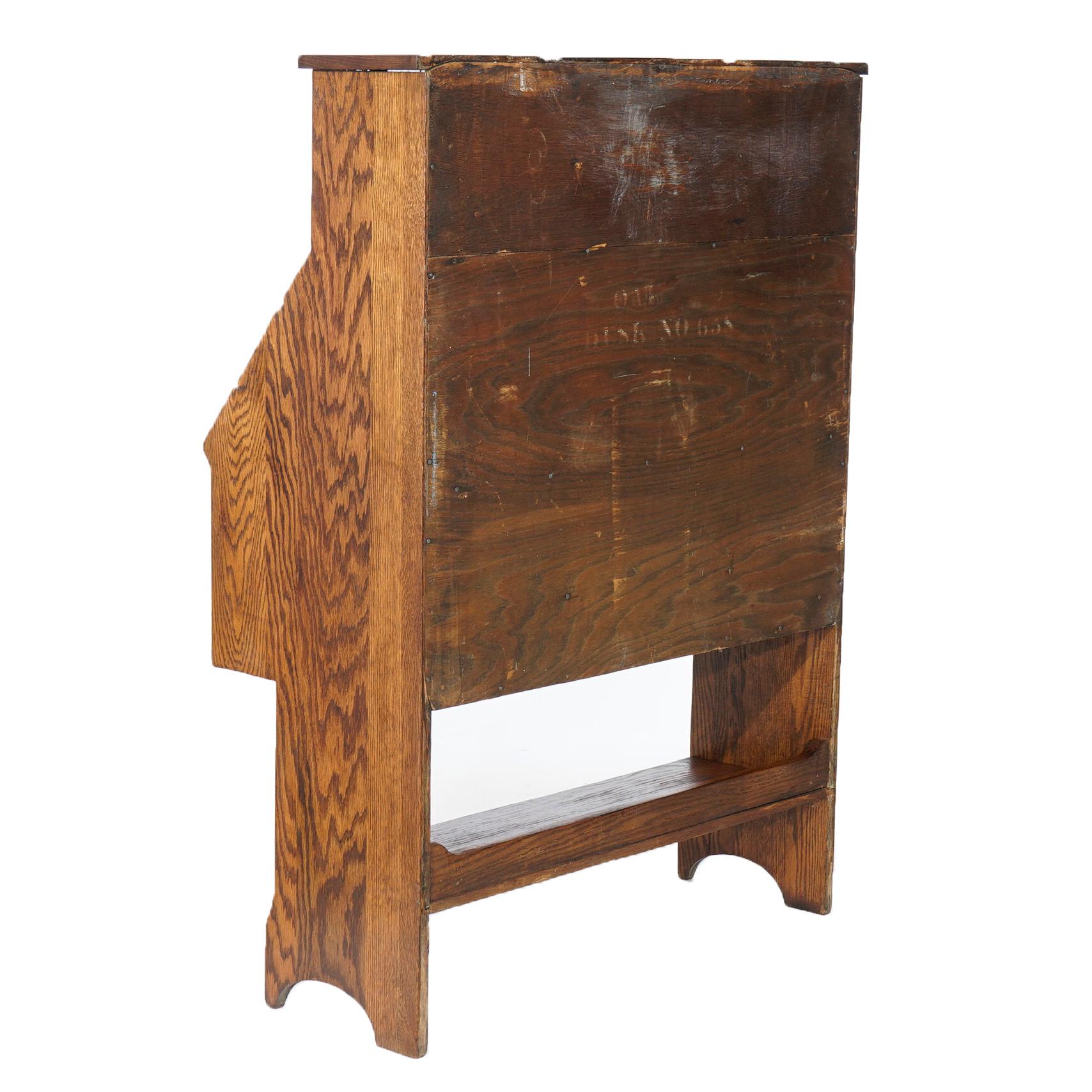 20th Century Antique Arts & Crafts Mission Oak Drop Front Desk with Leaded Bookcase, c1910