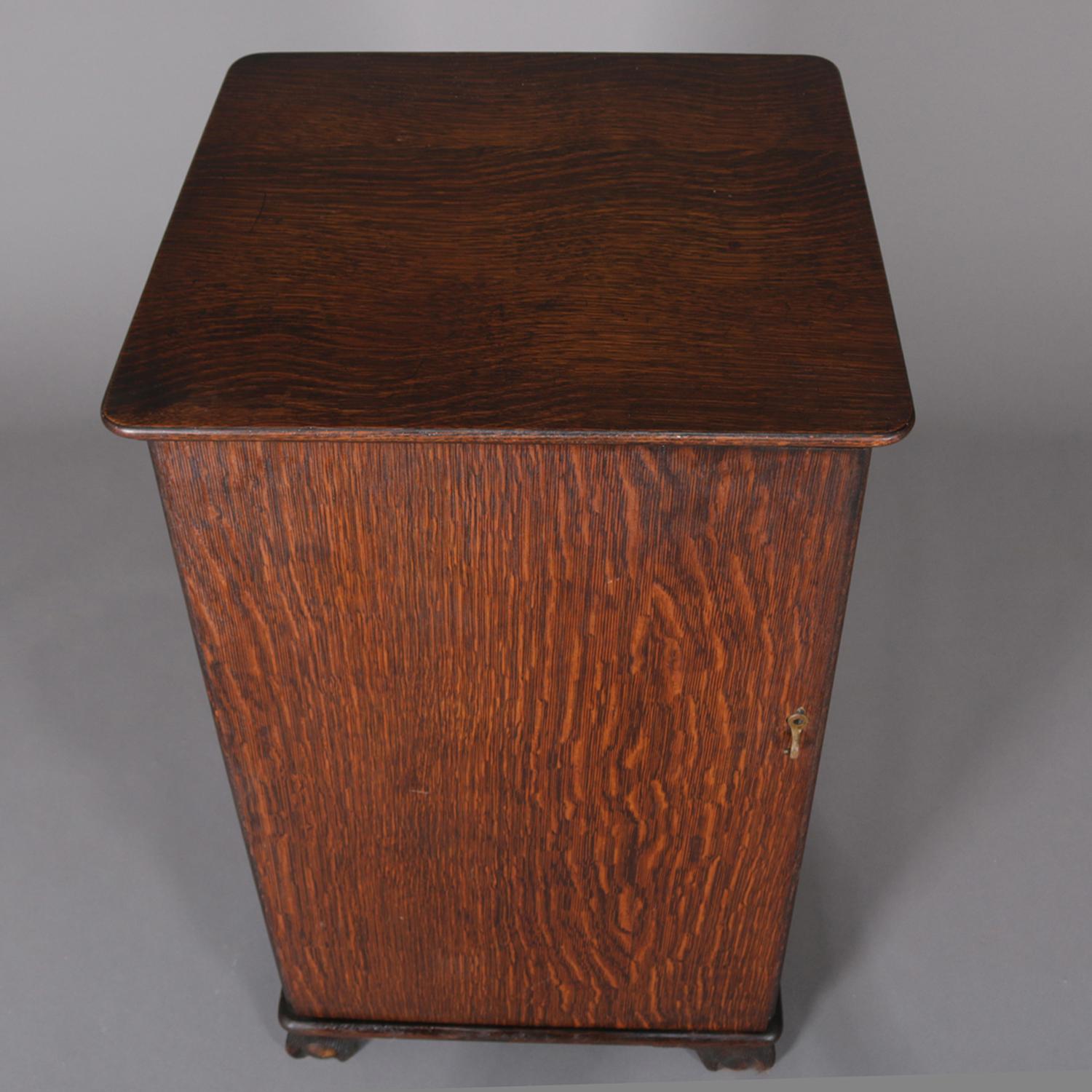 Carved Antique Arts & Crafts Mission Oak Edison Cylinder and Phonograph Cabinet