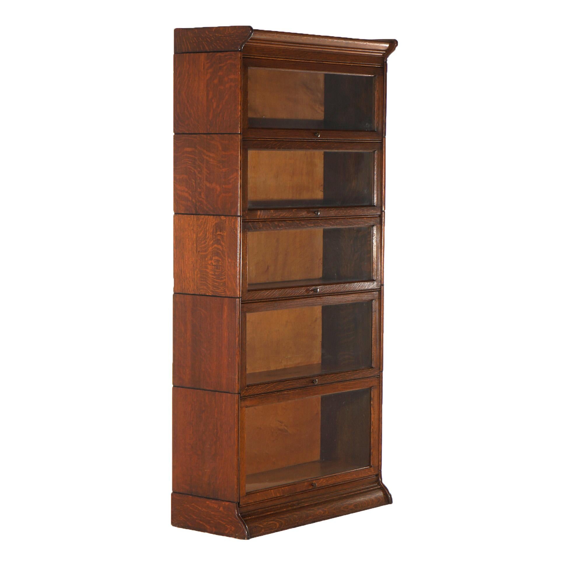 Antique Arts & Crafts Mission Oak Five-Stack Barrister Bookcase C1910 For Sale 6