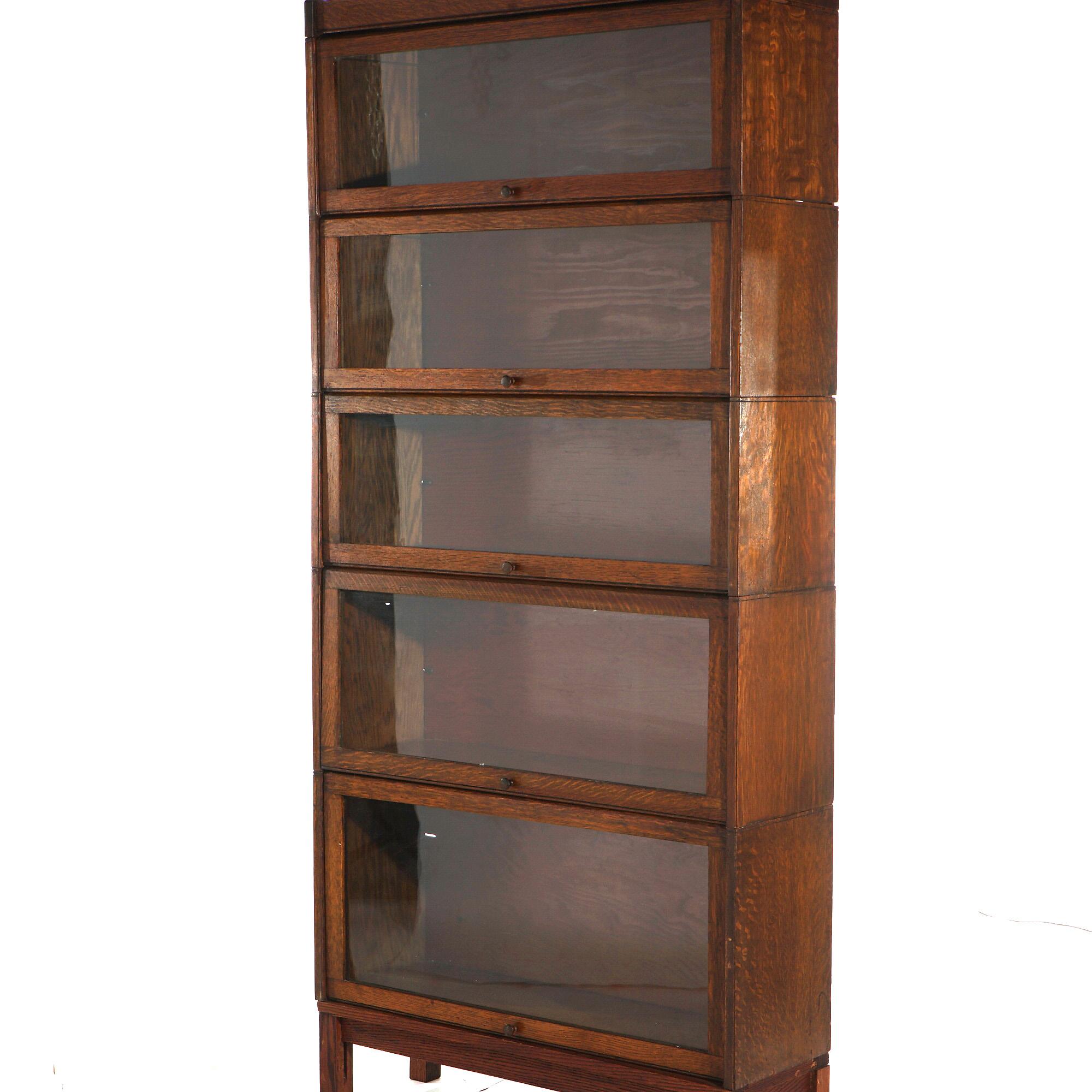 Antique Arts & Crafts Mission Oak Five Stack Barrister Bookcase C1910 In Good Condition In Big Flats, NY