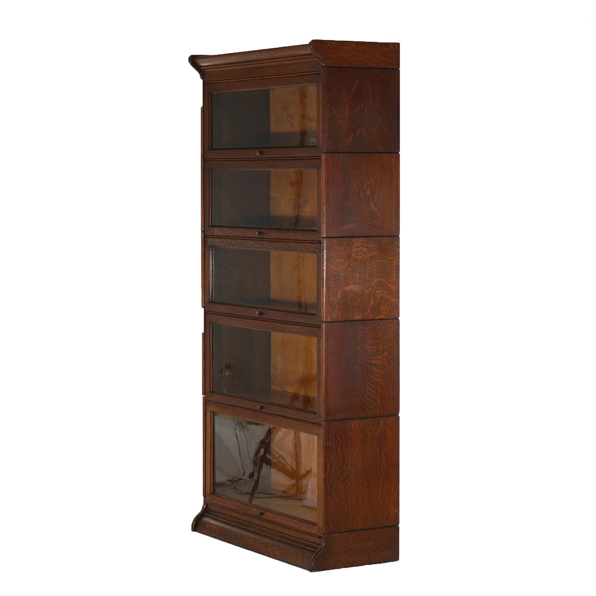 Antique Arts & Crafts Mission Oak Five-Stack Barrister Bookcase C1910 For Sale 1