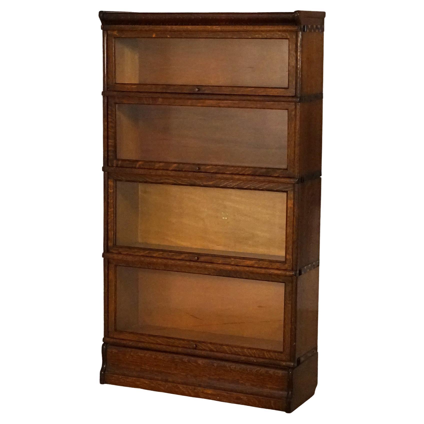 Antique Arts & Crafts Mission Oak Four Stack Barrister Bookcase Circa 1910 For Sale