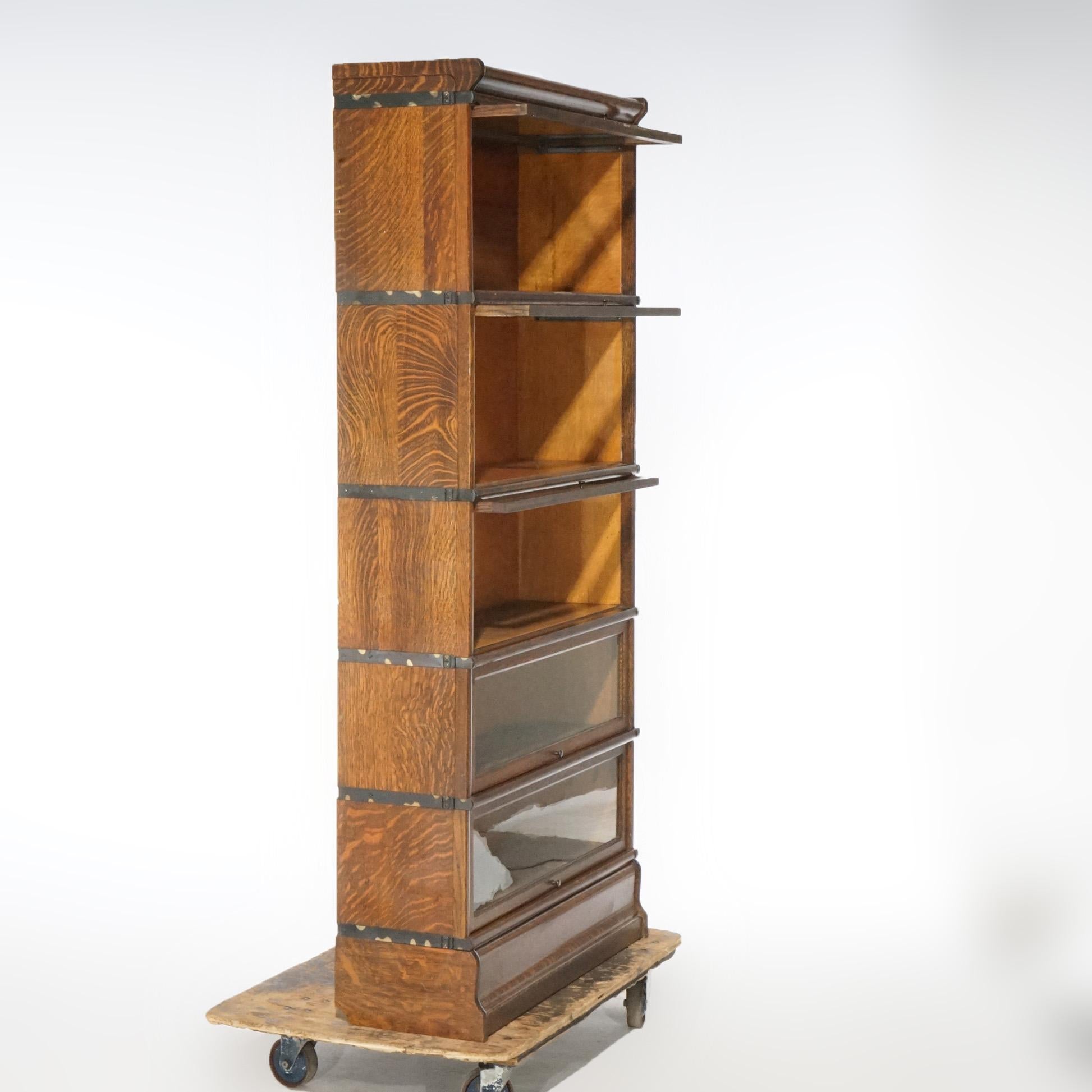 Glass Antique Arts & Crafts Mission Oak Globe Wernicke Five Stack Barrister Bookcase