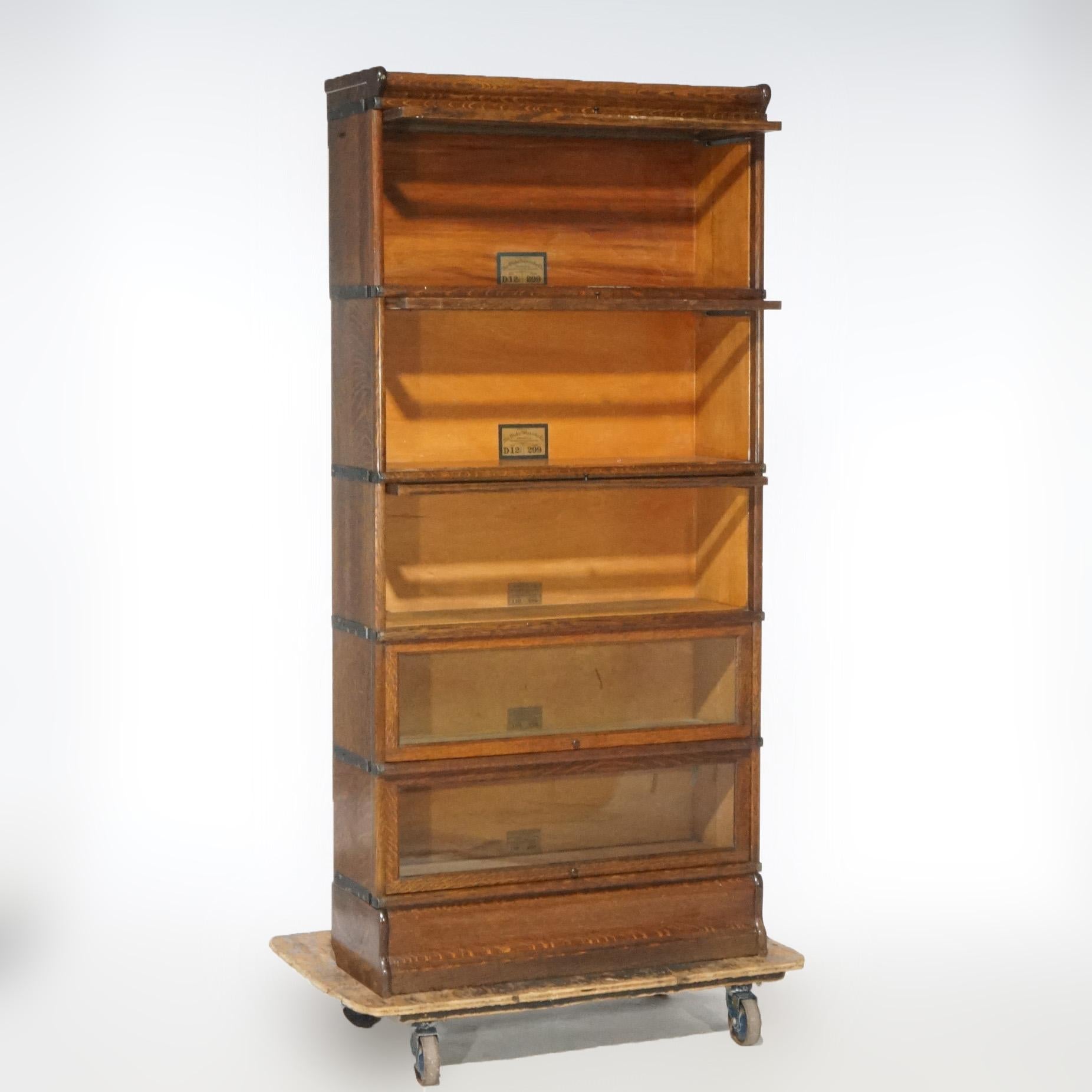 Antique Arts & Crafts Mission Oak Globe Wernicke Five Stack Barrister Bookcase In Good Condition In Big Flats, NY