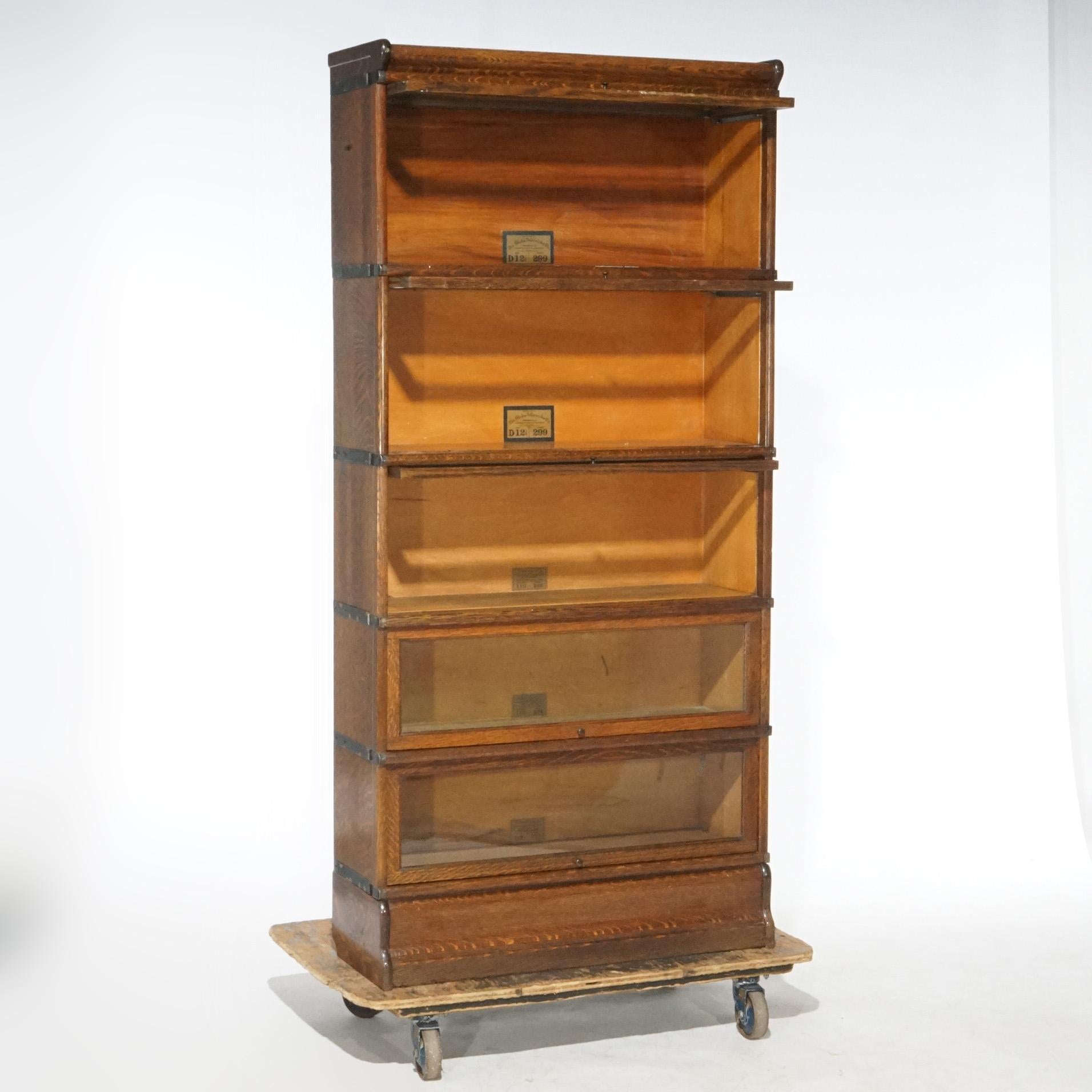 20th Century Antique Arts & Crafts Mission Oak Globe Wernicke Five Stack Barrister Bookcase