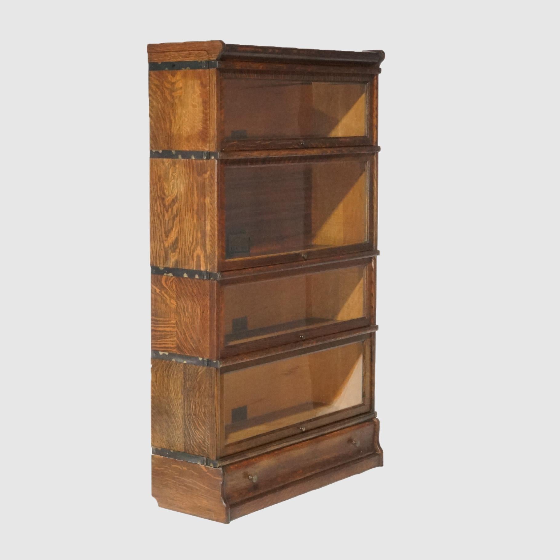 Antique Arts & Crafts Mission Oak Globe Wernicke Four Stack Barrister Bookcase 7
