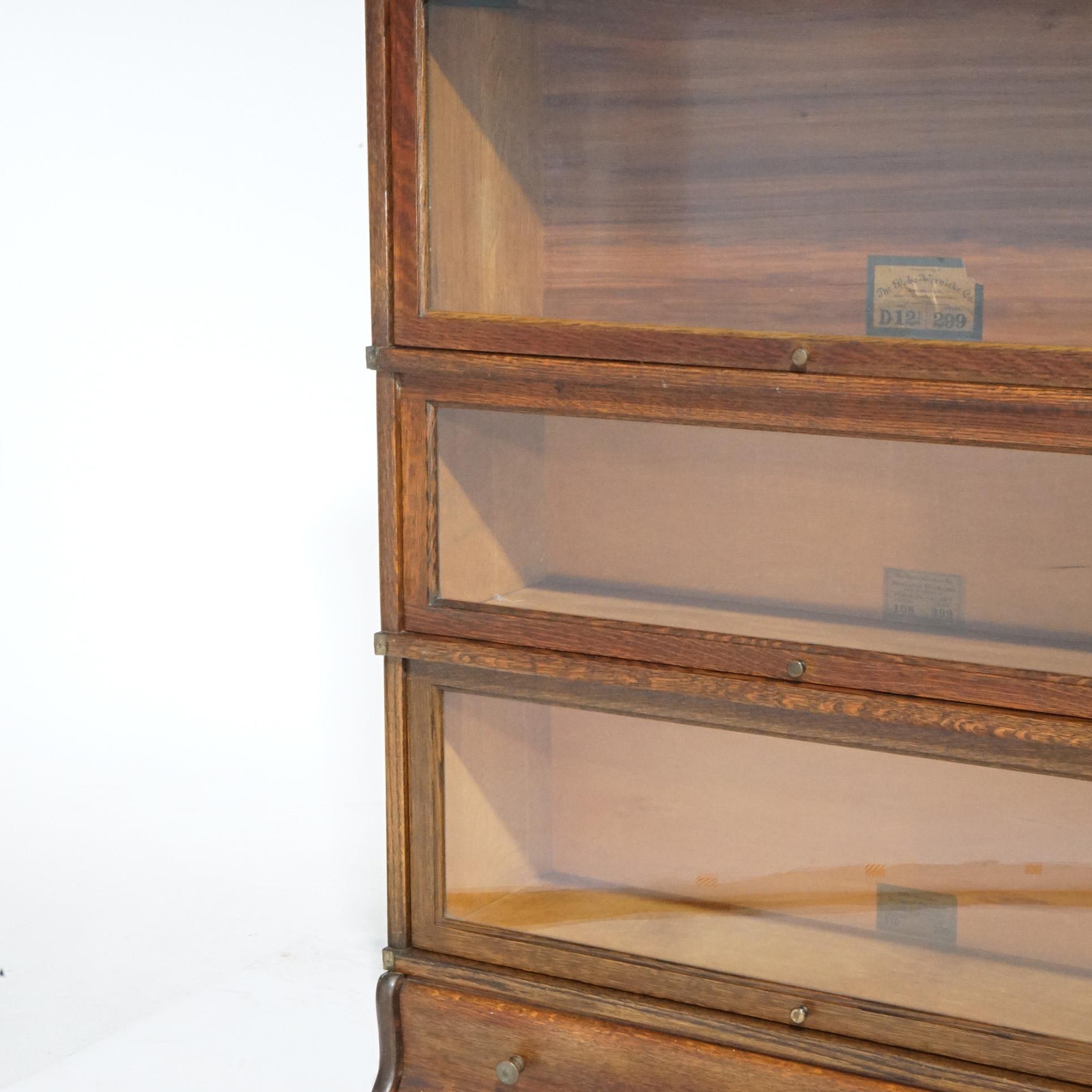 Glass Antique Arts & Crafts Mission Oak Globe Wernicke Four Stack Barrister Bookcase