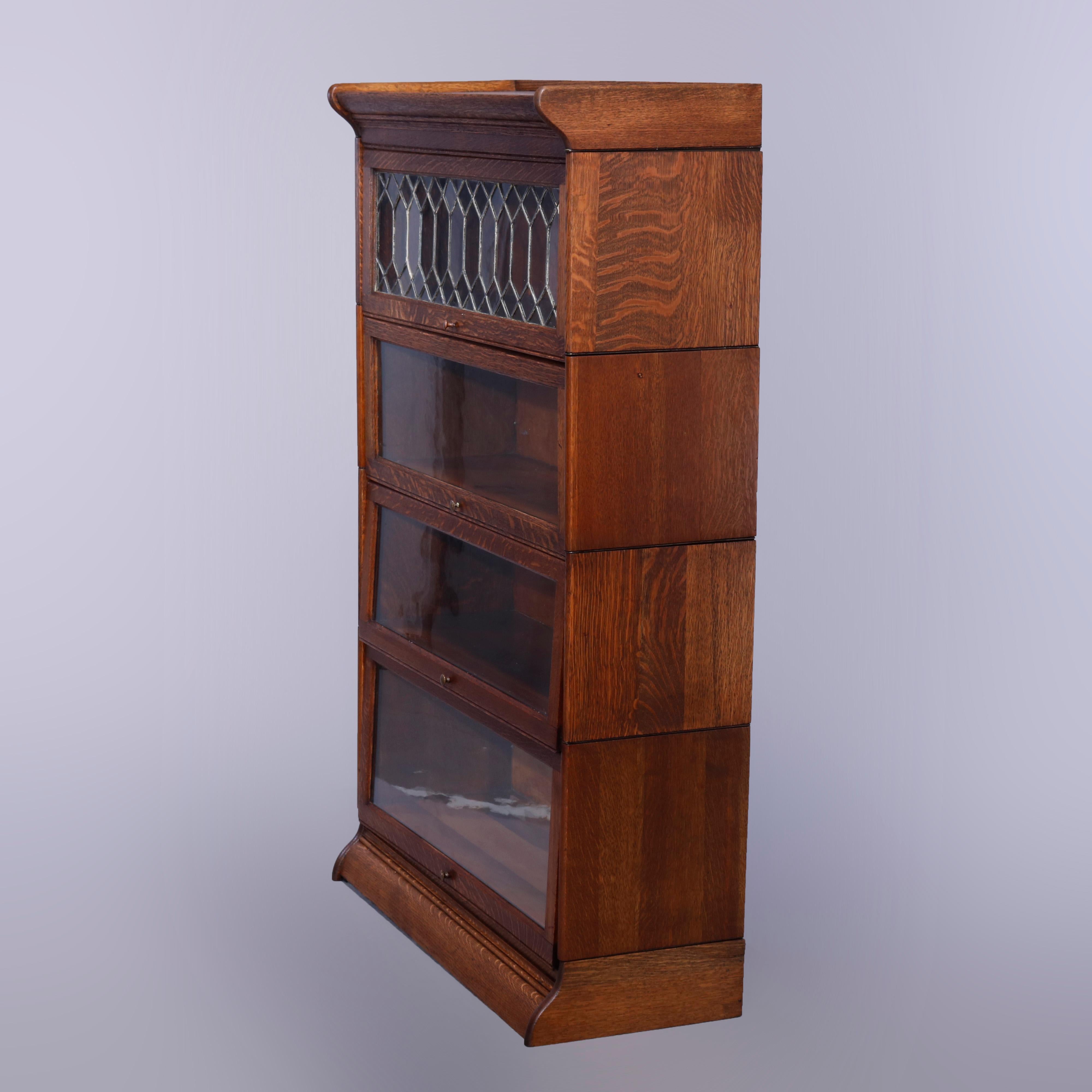 Antique Arts & Crafts Mission Oak Gunn 4-Stack Barrister Bookcase, Circa 1910 1
