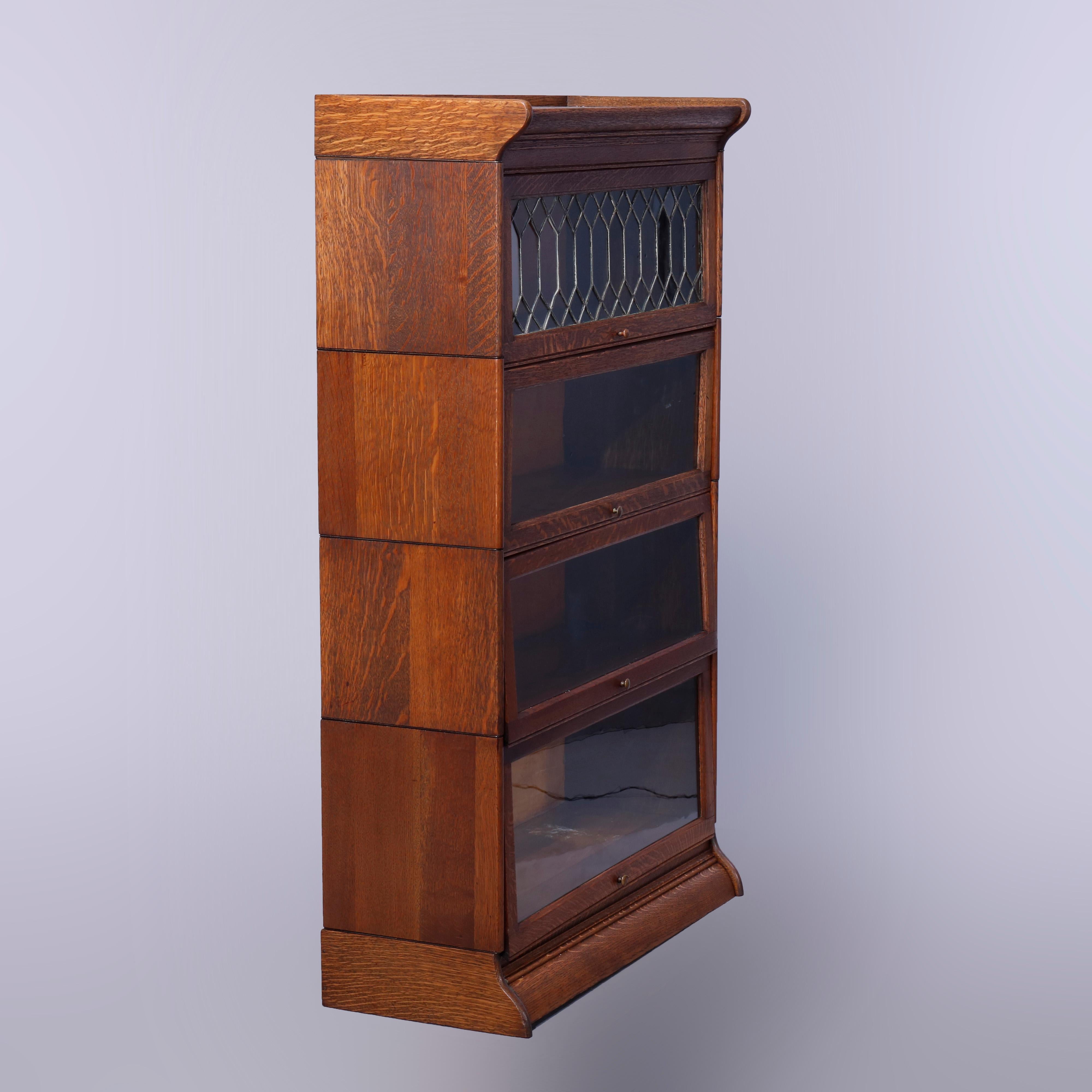 Antique Arts & Crafts Mission Oak Gunn 4-Stack Barrister Bookcase, Circa 1910 2