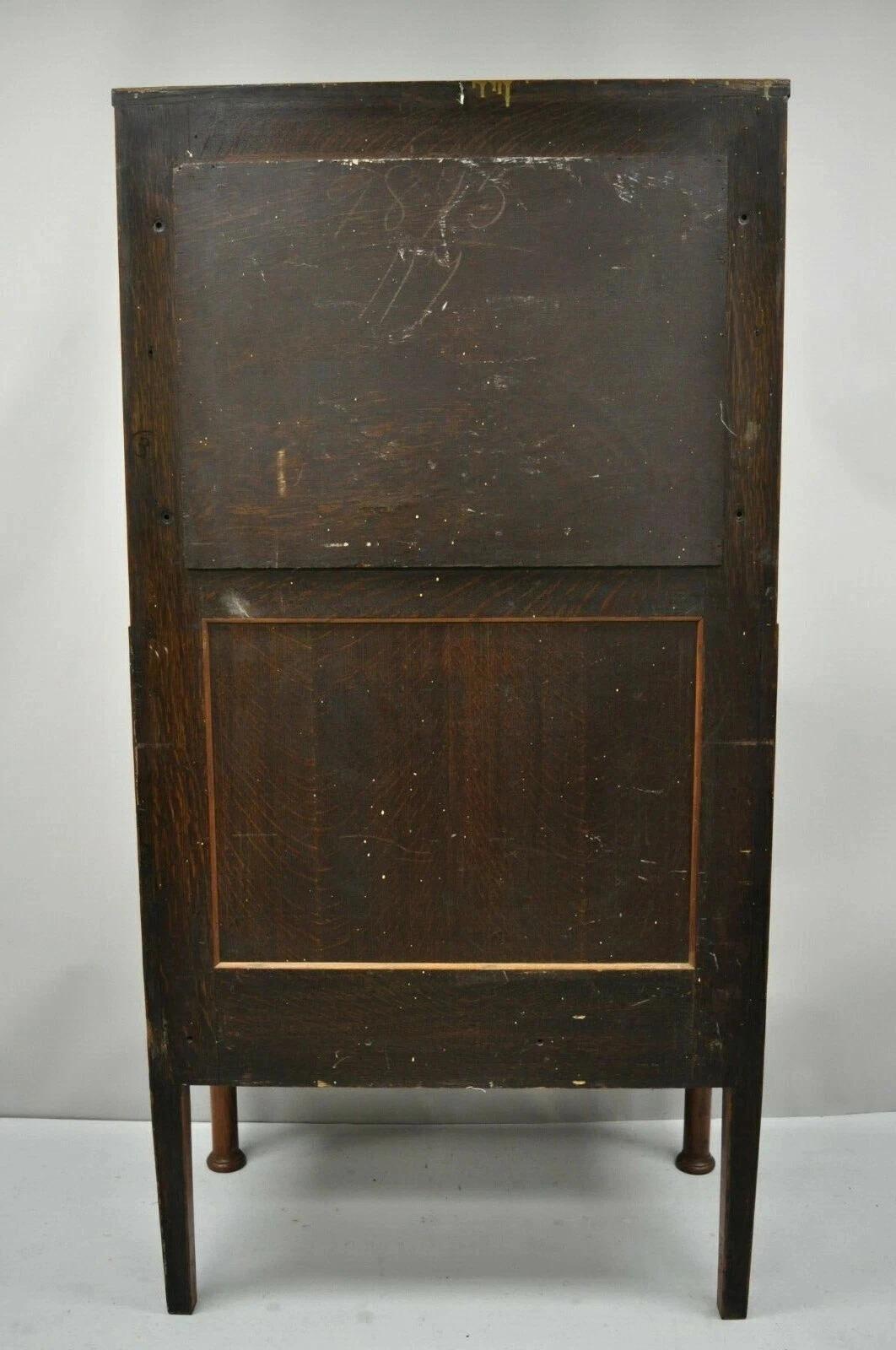 Antique Arts & Crafts Mission Oak Hand Painted Hall Bench Coat Rack w/ Mirror For Sale 4