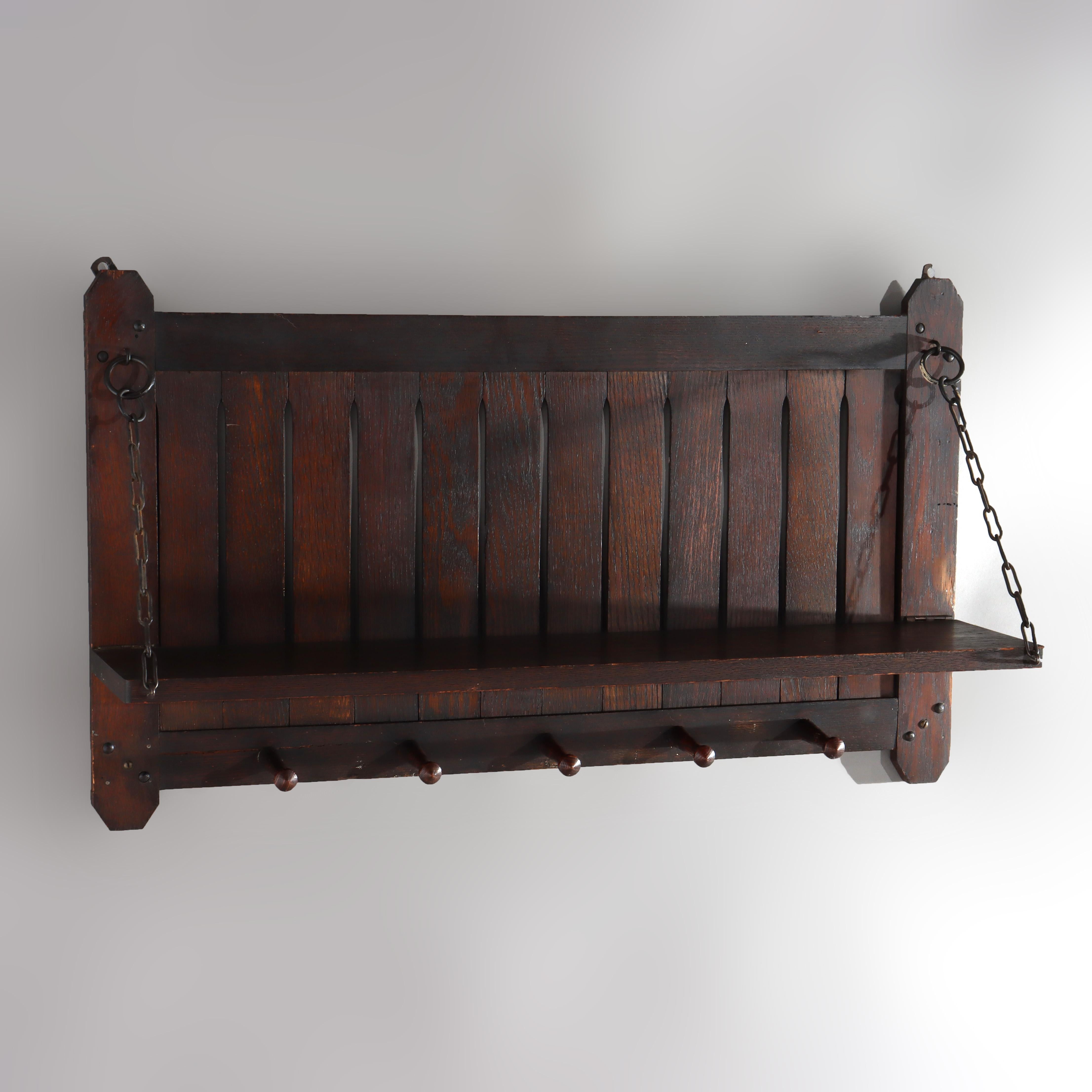 Antico portacappelli in quercia Mission Arts & Crafts con ripiano C1910

Misure: 19 1/2