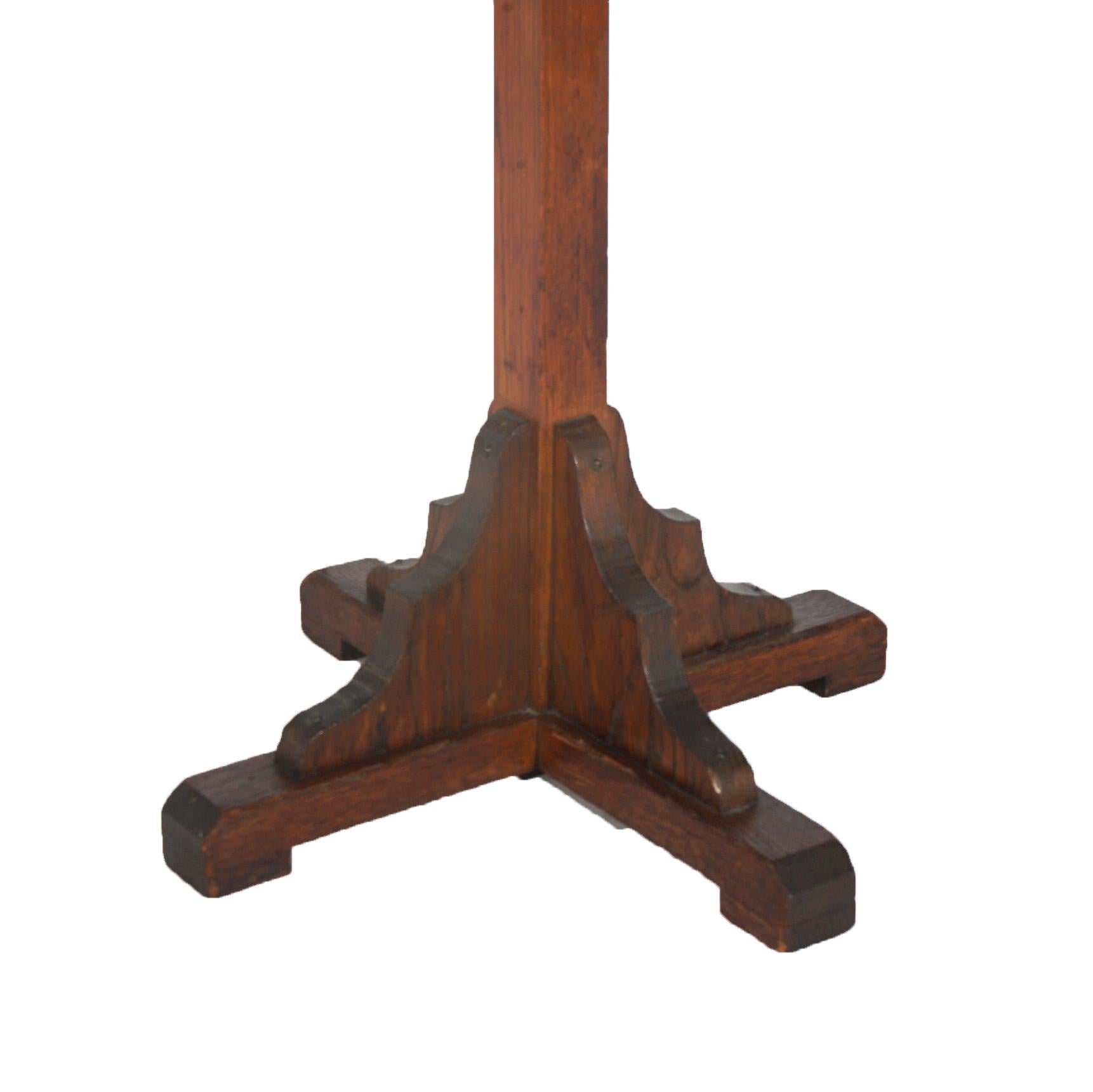 Antique Arts & Crafts Mission Oak Hat Tree with Gargoyle Form Cast Iron Hooks 4