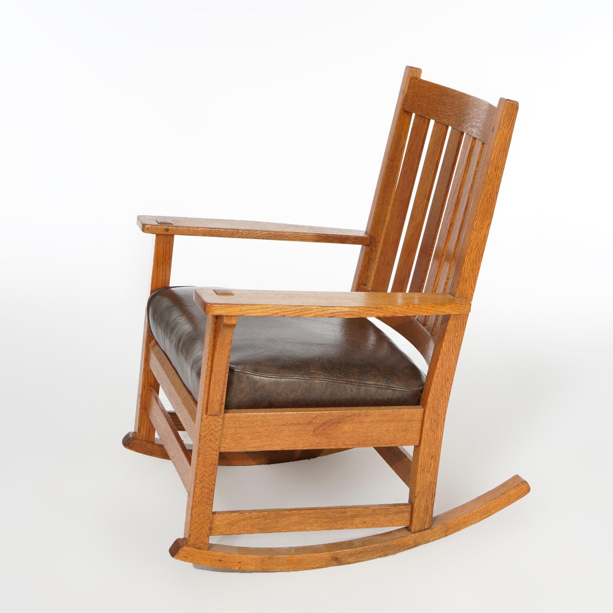 American Antique Arts & Crafts Mission Oak L & JG Stickley Rocker, Circa 1910