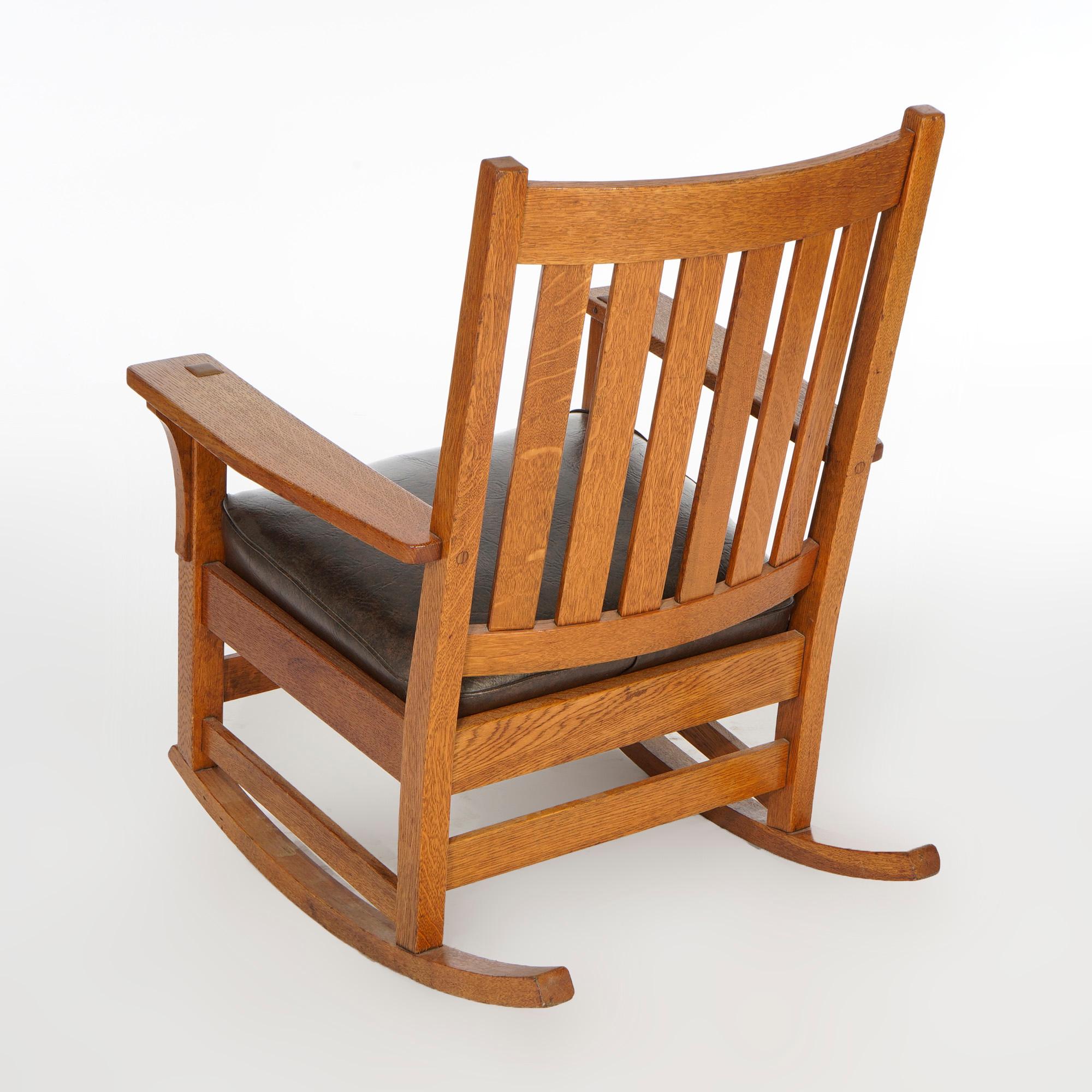 Antique Arts & Crafts Mission Oak L & JG Stickley Rocker, Circa 1910 In Good Condition In Big Flats, NY