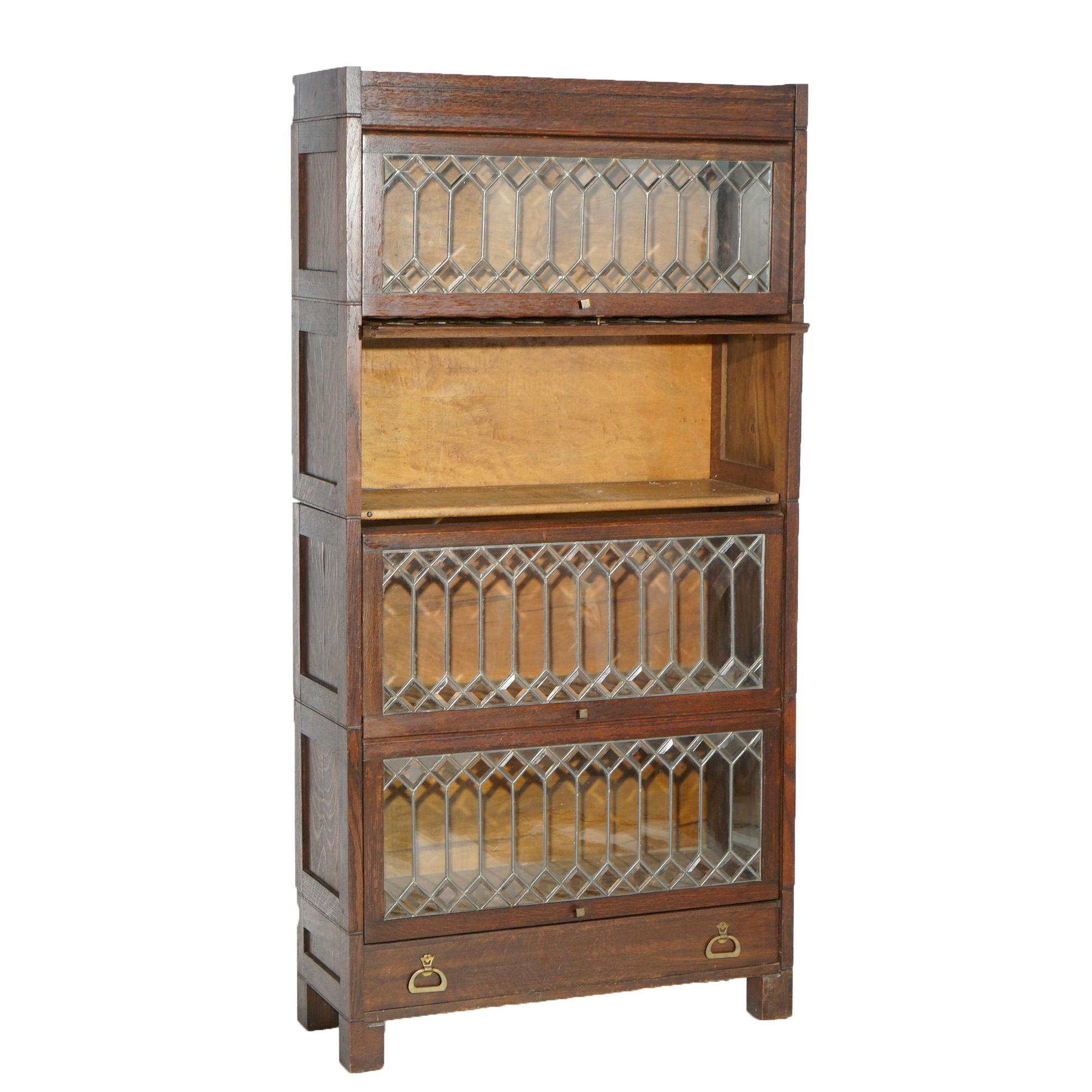 antique bookcase with leaded glass doors