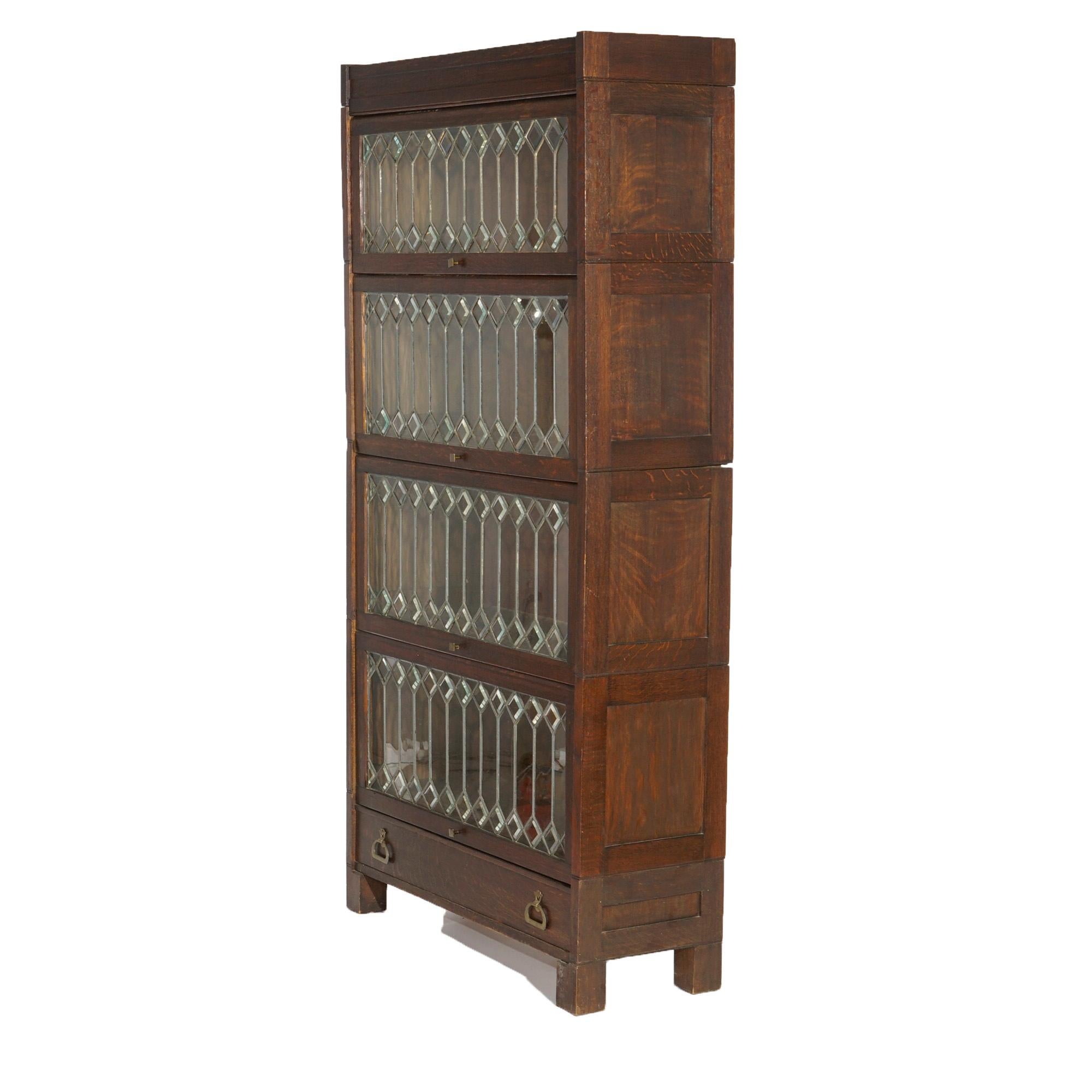Arts and Crafts Antique Arts&Crafts Mission Oak&Leaded Glass Barrister Stack Bookcase circa 1910