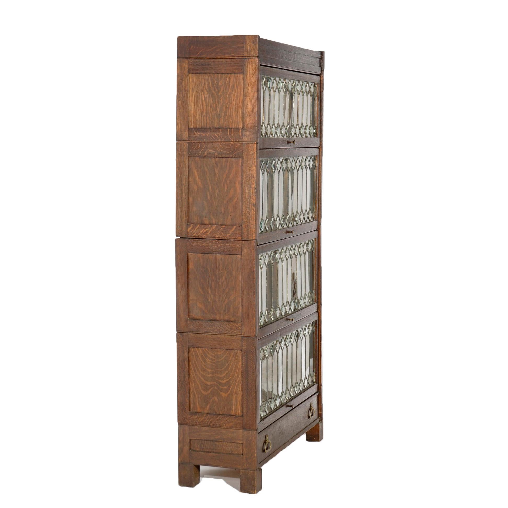 American Antique Arts&Crafts Mission Oak&Leaded Glass Barrister Stack Bookcase circa 1910