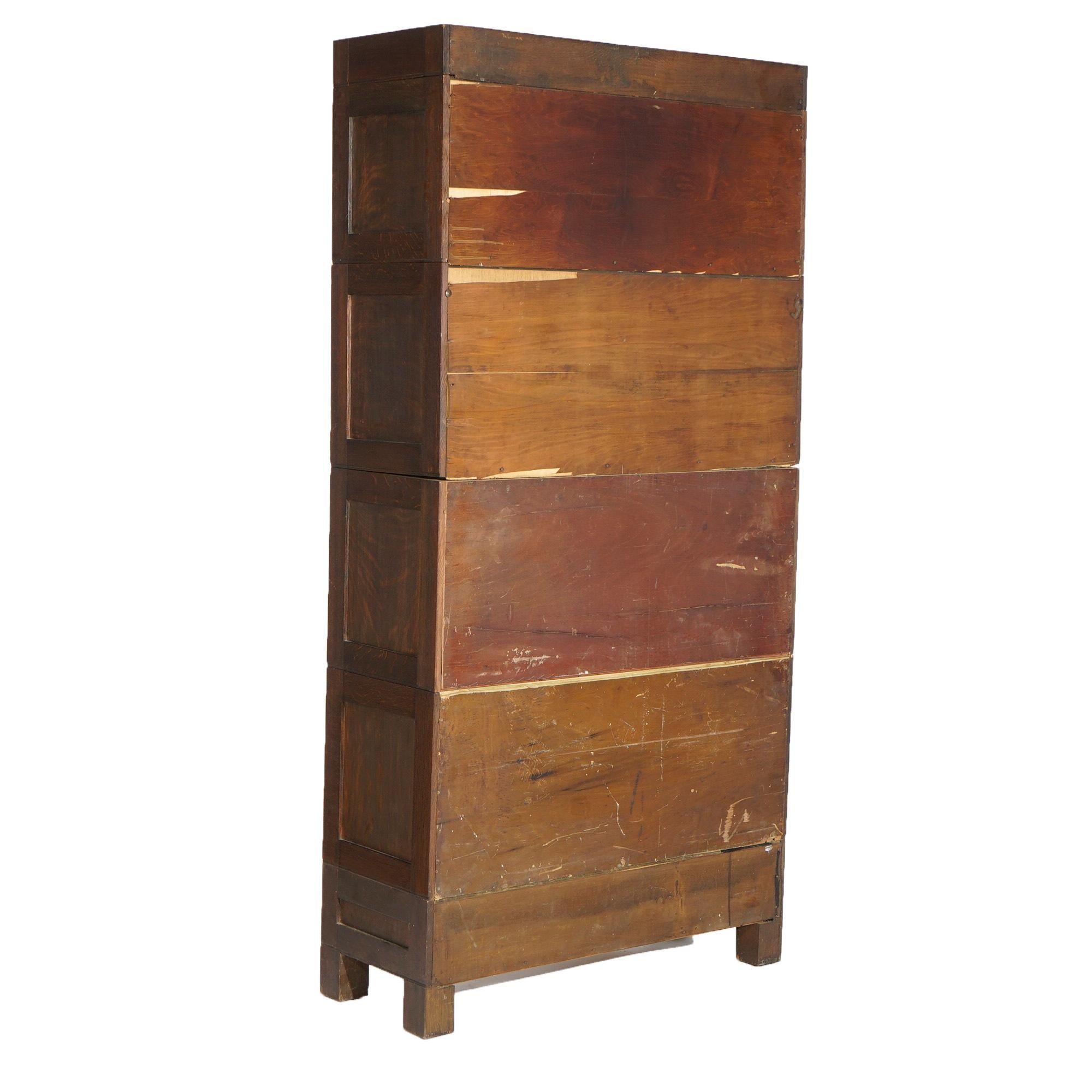 Antique Arts&Crafts Mission Oak&Leaded Glass Barrister Stack Bookcase circa 1910 In Good Condition In Big Flats, NY