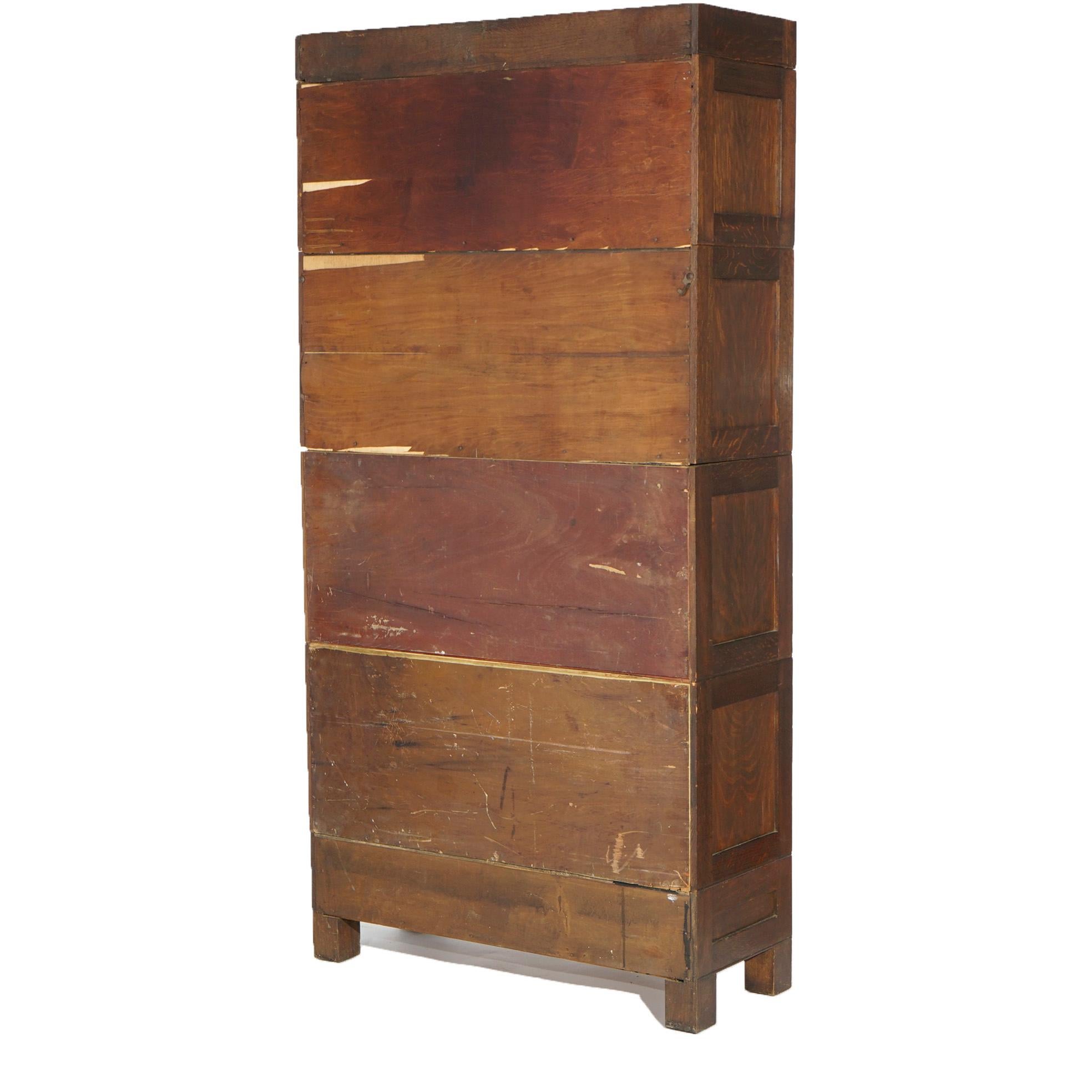 20th Century Antique Arts&Crafts Mission Oak&Leaded Glass Barrister Stack Bookcase circa 1910