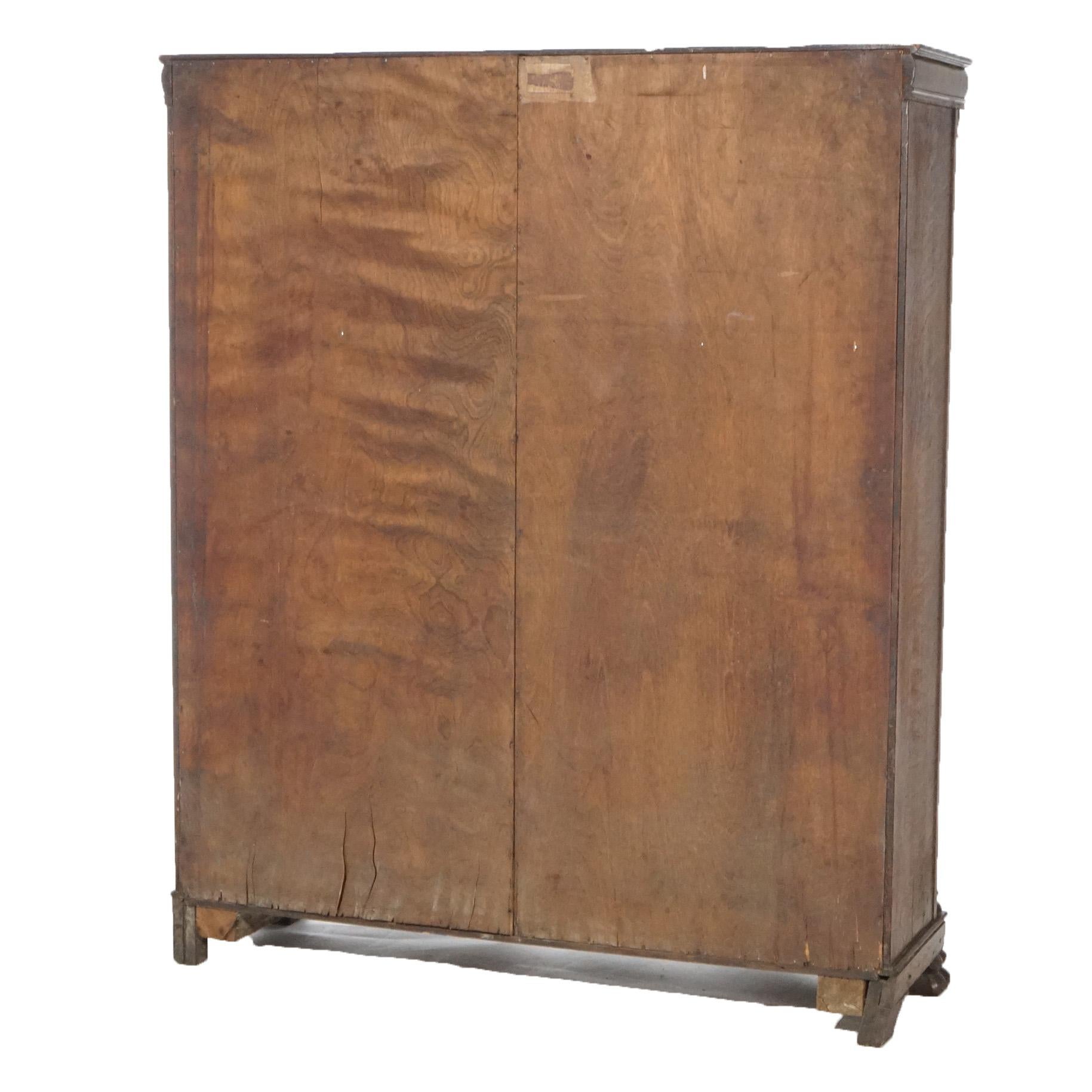 Antique Arts & Crafts Mission Oak Leaded Glass Bookcase Circa 1910 9