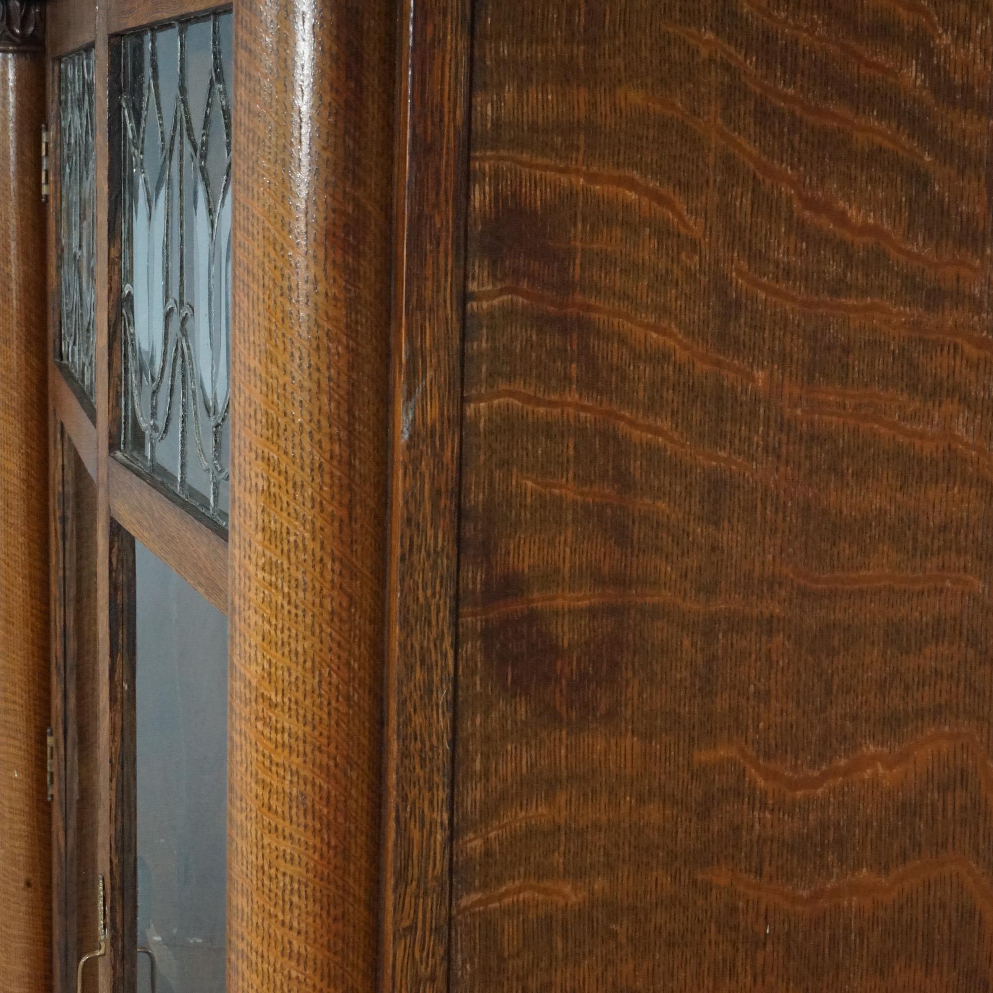 20th Century Antique Arts & Crafts Mission Oak Leaded Glass Bookcase Circa 1910