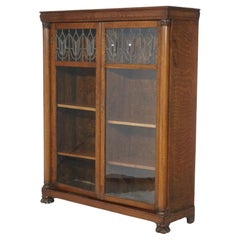 Antique Arts & Crafts Mission Oak Leaded Glass Bookcase Circa 1910