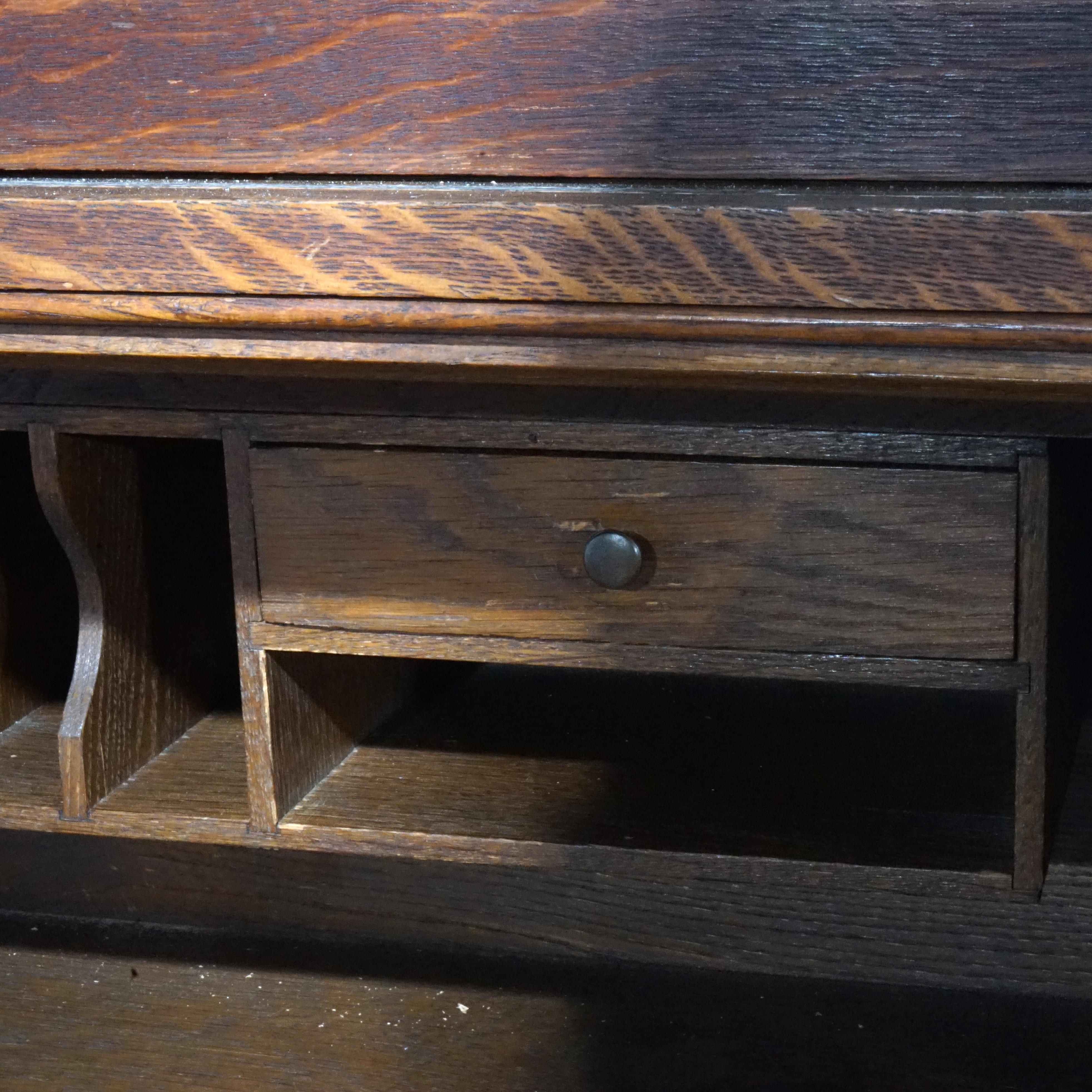 Antique Arts & Crafts Mission Oak & Leaded Glass Drop Front Secretary Desk C1910 7