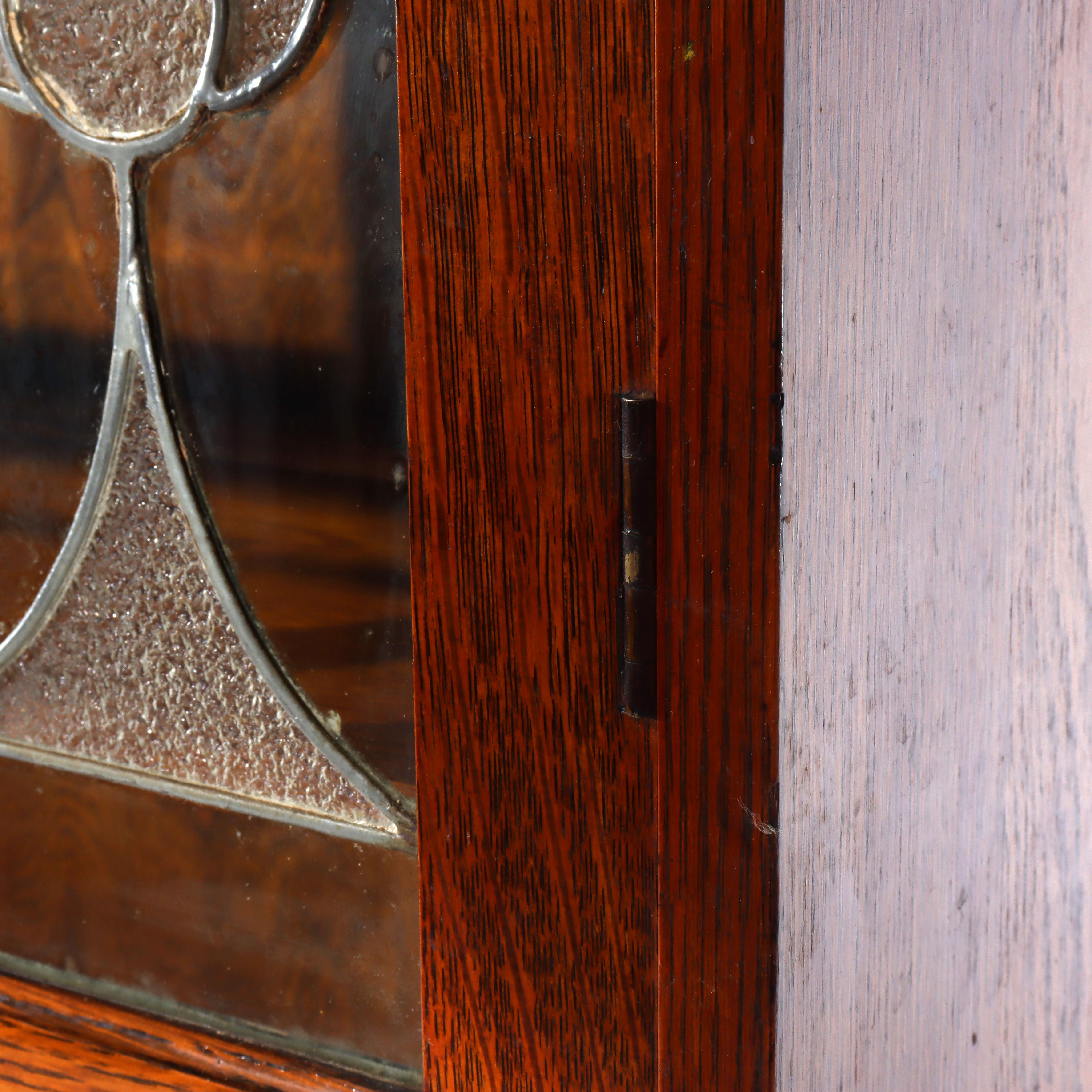 Ancienne bibliothèque à une porte en chêne à vitres plombées Mission Arts & Crafts c1920 en vente 11