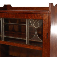 Antique Arts & Crafts Mission Oak Leaded Glass Single Door Bookcase c1920