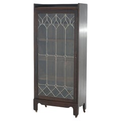 Antique Arts & Crafts Mission Oak Leaded Glass Single Door Bookcase Circa 1910