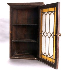 Antique Arts & Crafts Mission Oak & Leaded Glass Wall Cabinet, circa 1910