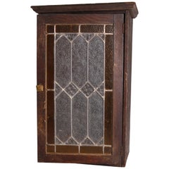 Antique Arts & Crafts Mission Oak & Leaded Glass Wall Cabinet:: circa 1910