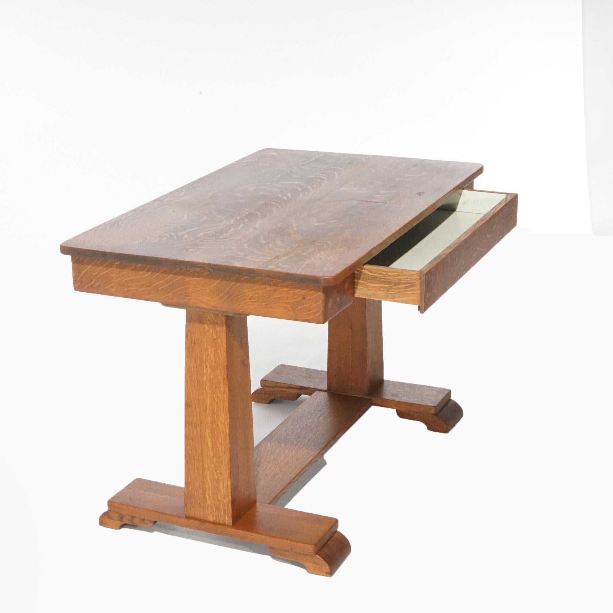Antique Arts & Crafts Mission Oak Library Table, circa 1910 5