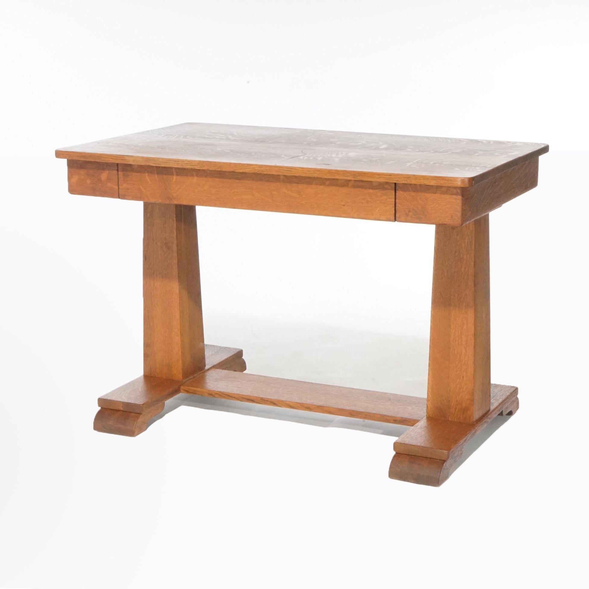 Antique Arts & Crafts Mission Oak Library Table, circa 1910 6
