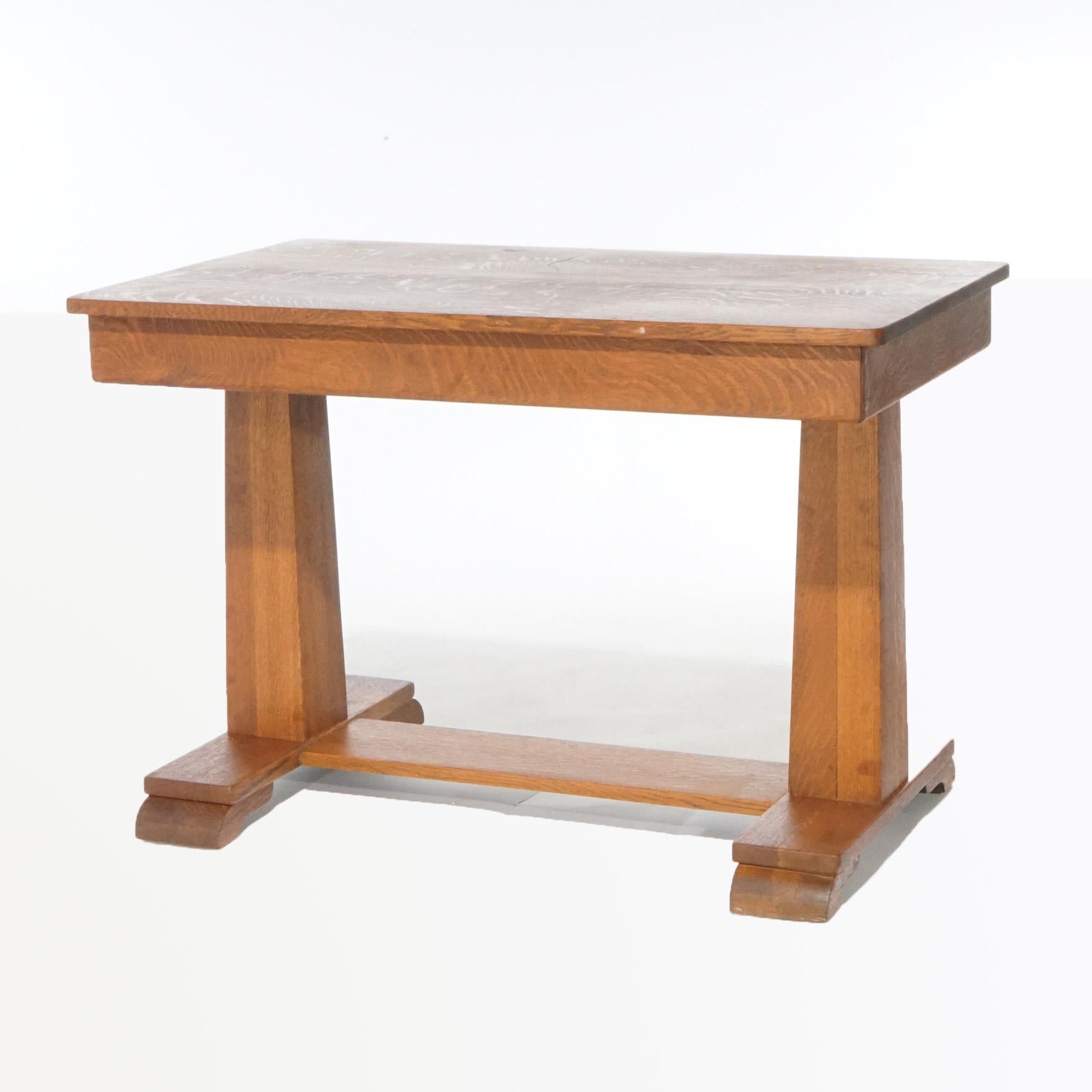 Antique Arts & Crafts Mission Oak Library Table, circa 1910 13