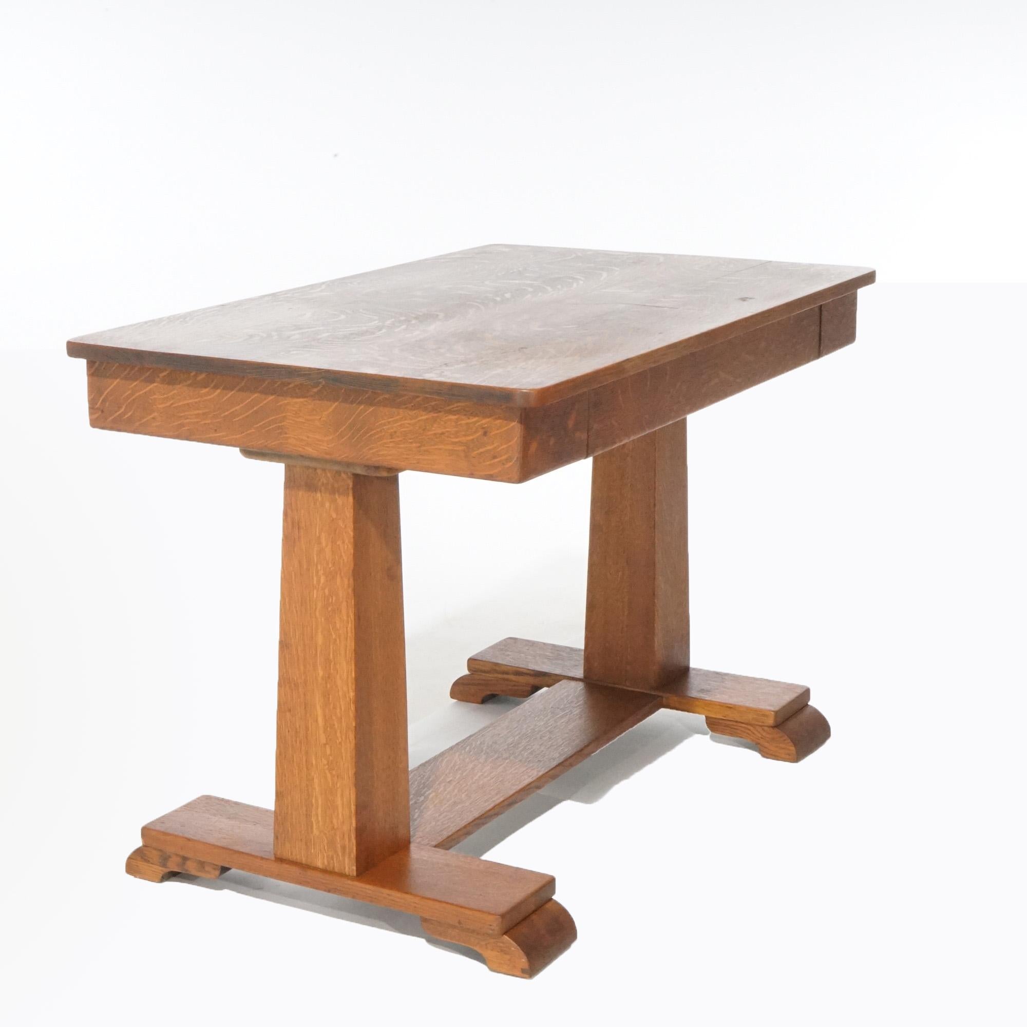 Antique Arts & Crafts Mission Oak Library Table, circa 1910 3