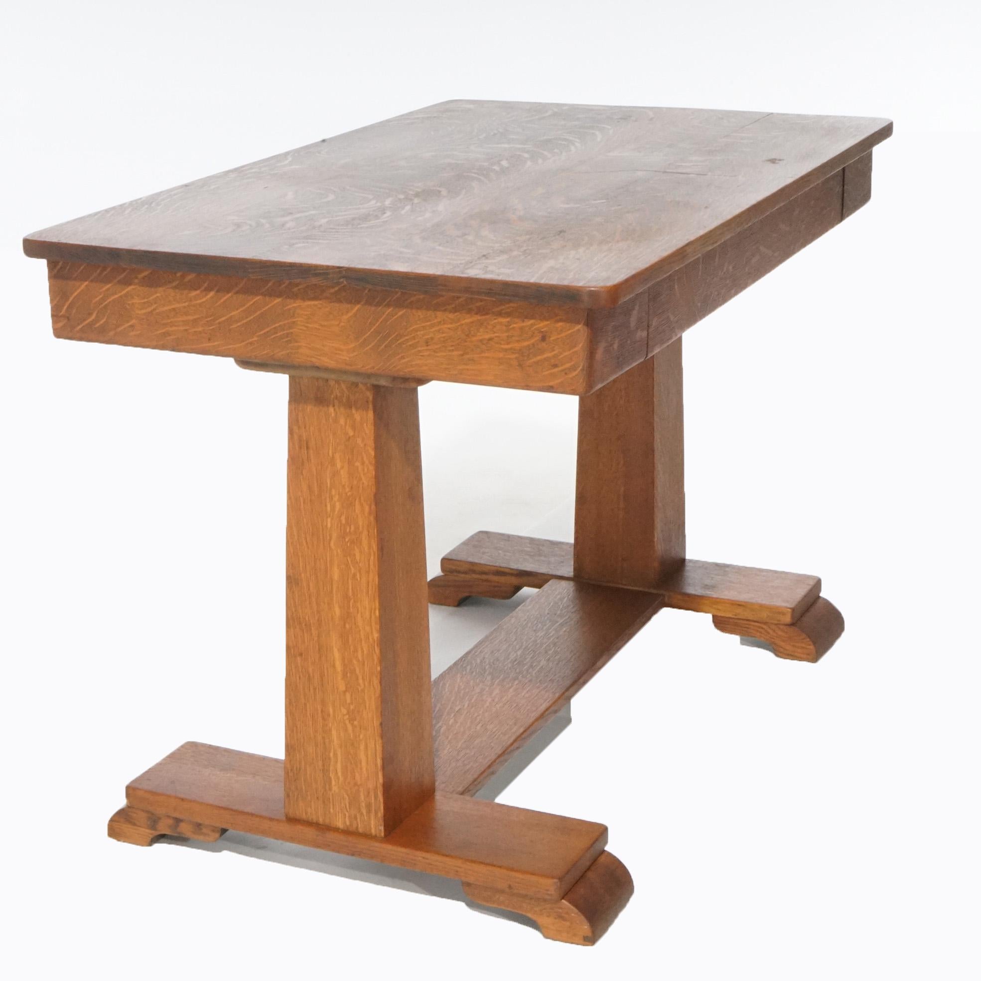 Antique Arts & Crafts Mission Oak Library Table, circa 1910 4
