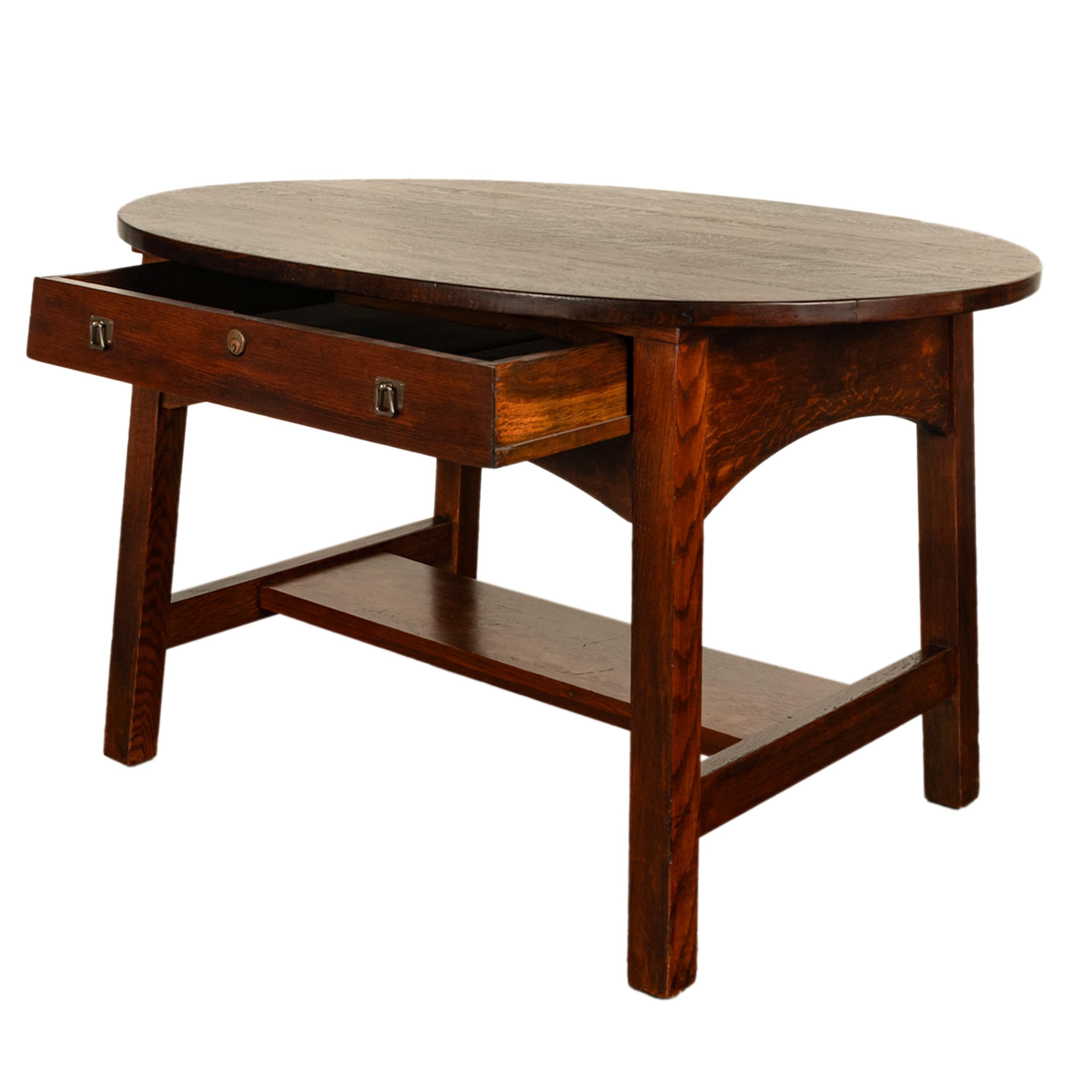 Antiguo Arts & Crafts Mission Oak Mesa de biblioteca Escritorio Ritter Bros Filadelfia Roble en venta