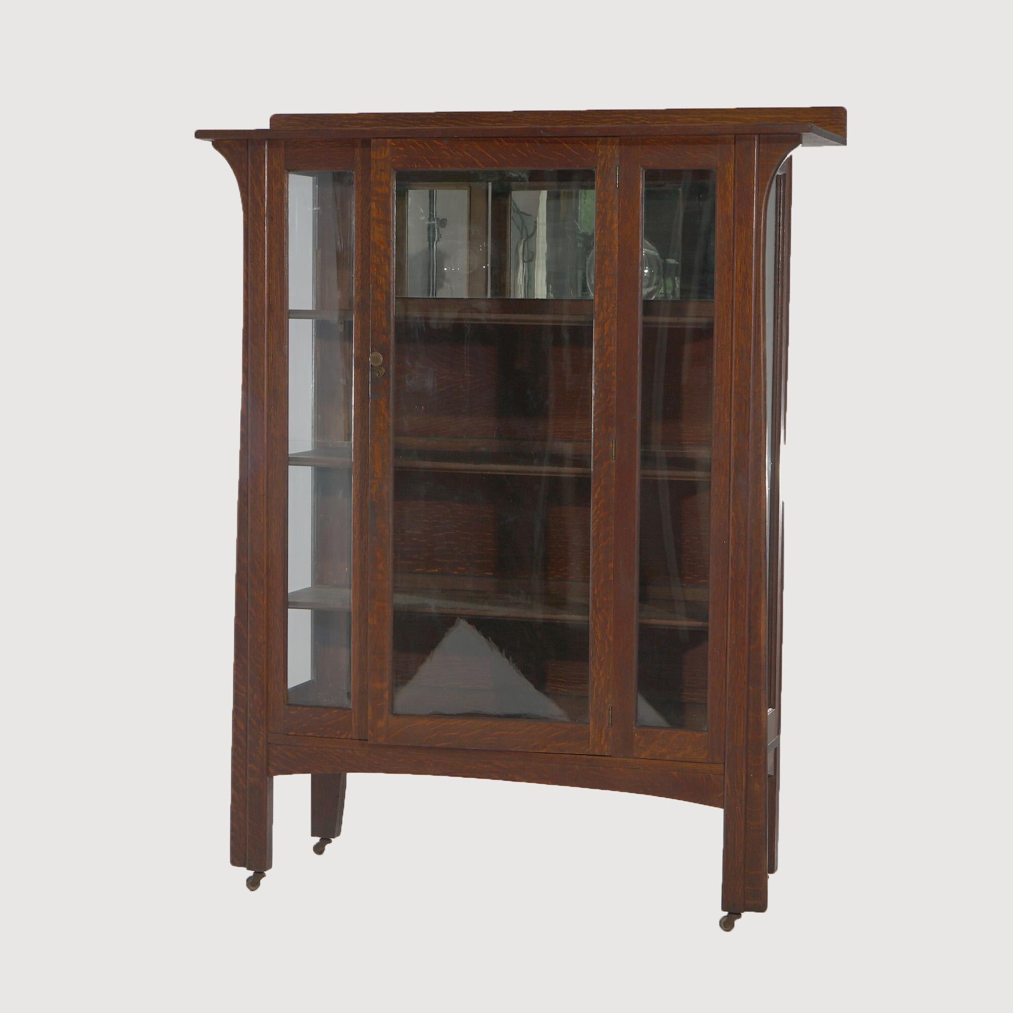 Antique Arts & Crafts Mission Oak Limbert School Mirrored China Cabinet c1910 3