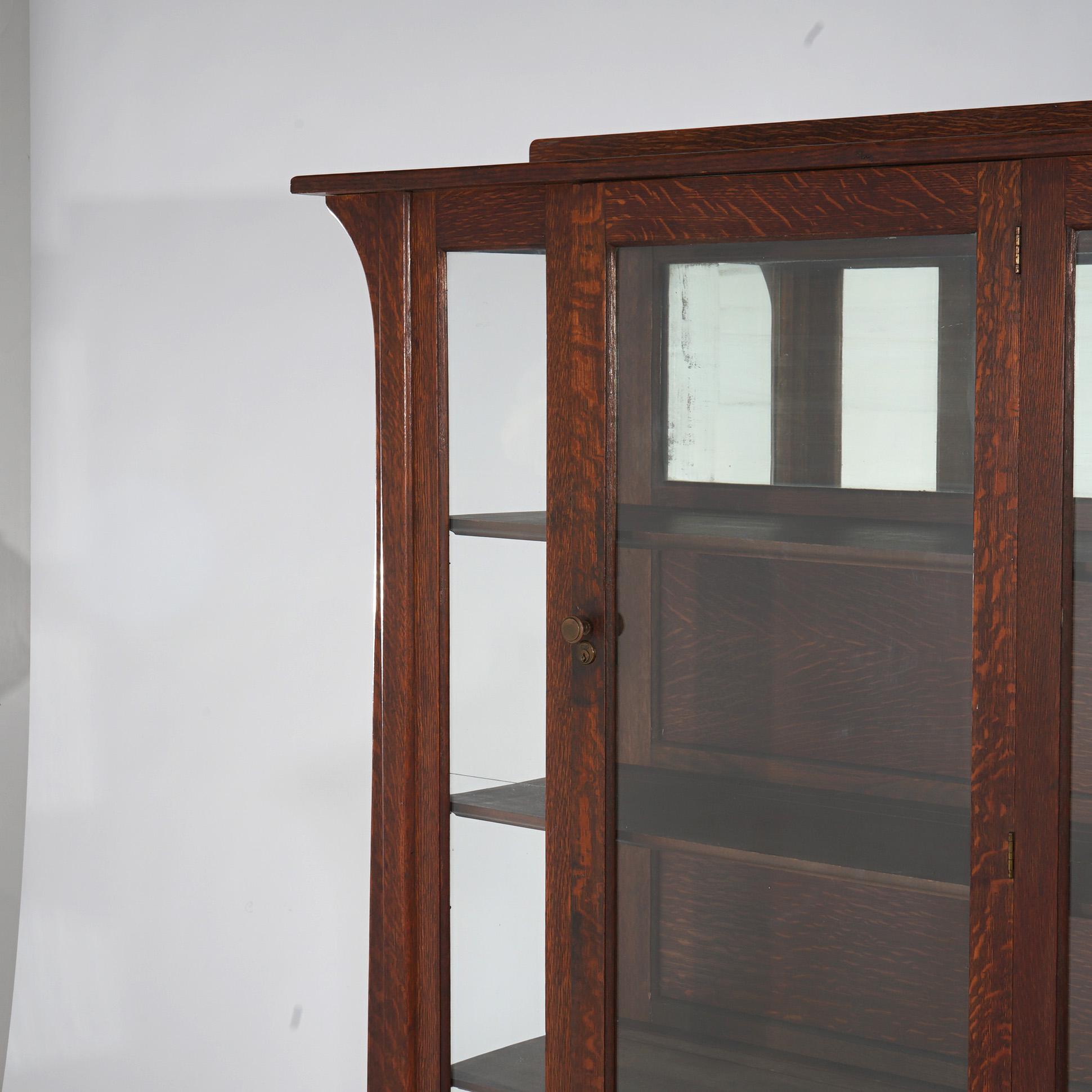 20th Century Antique Arts & Crafts Mission Oak Limbert School Mirrored China Cabinet c1910