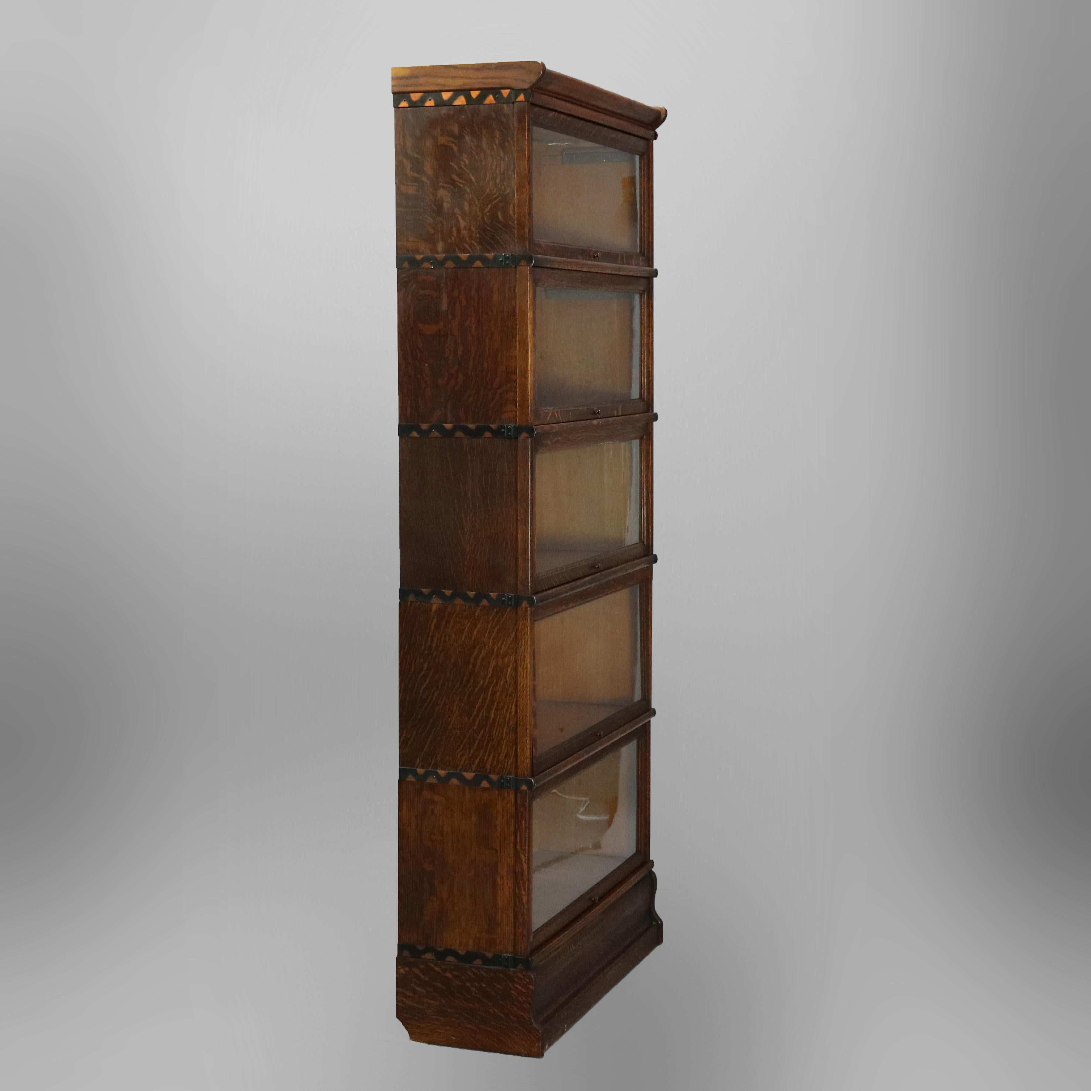 American Antique Arts & Crafts Mission Oak Macey Five Stack Barrister Bookcase circa 1910