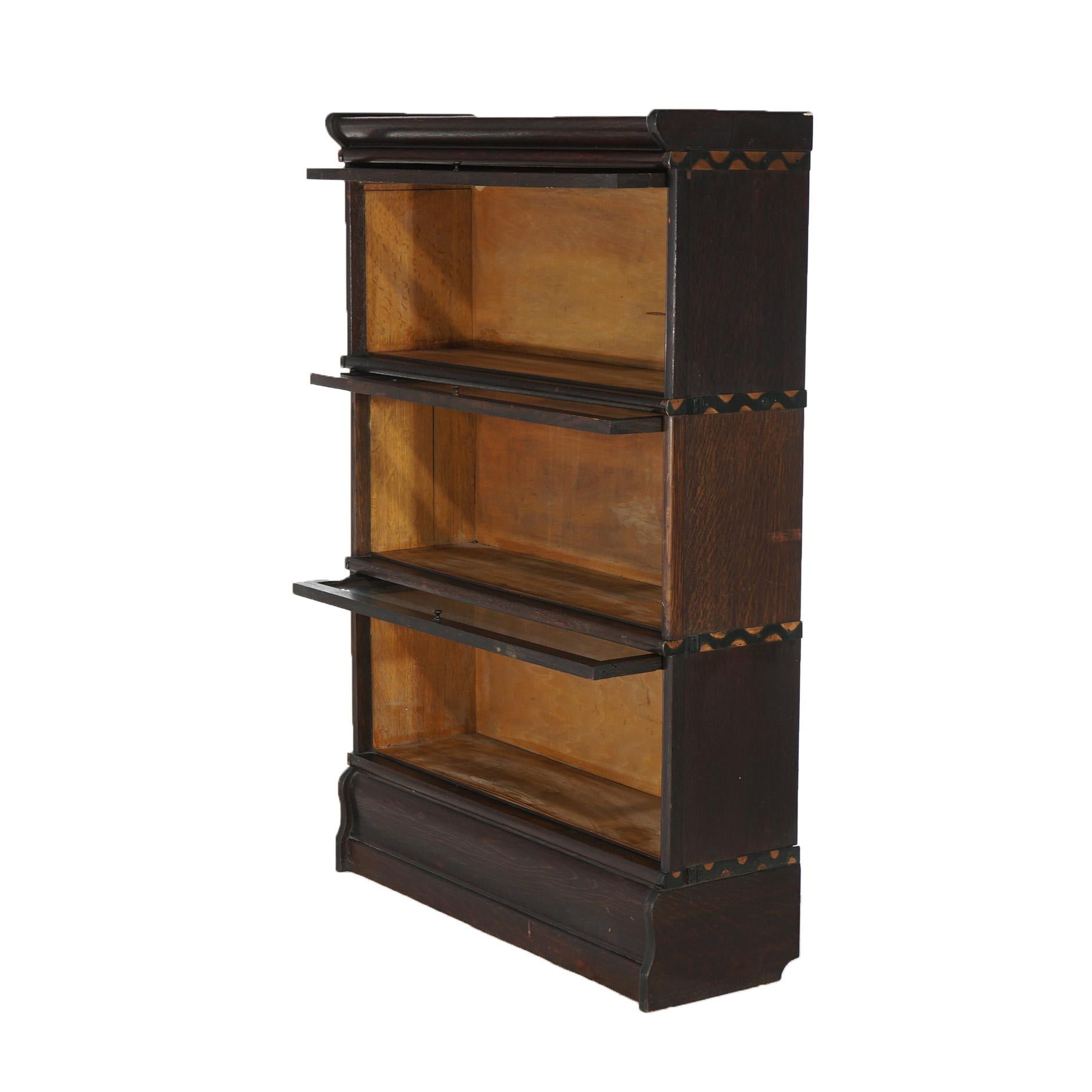 Antique Arts & Crafts Mission Oak Macey Three Stack Barrister Bookcase C1910 For Sale 3