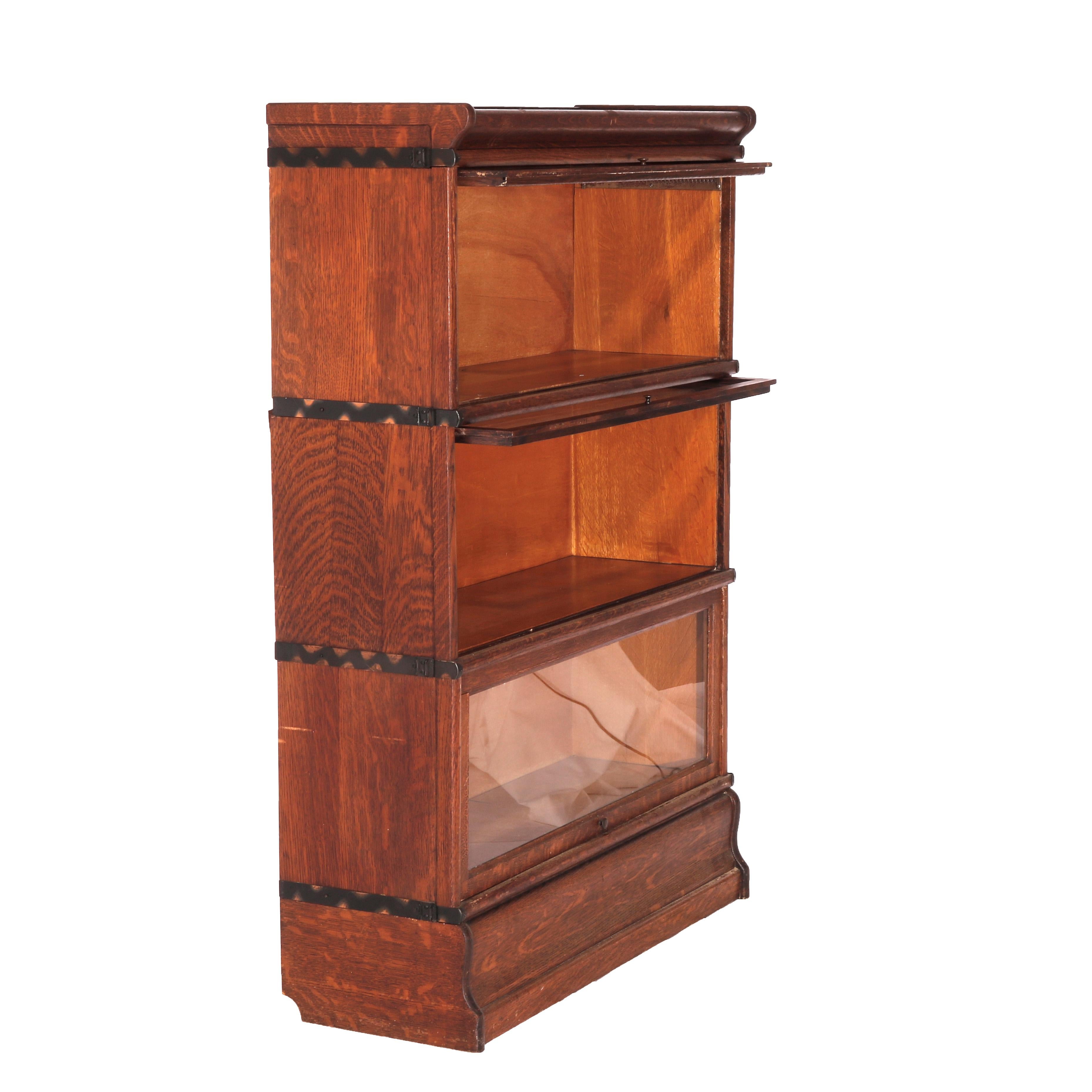 Antique Arts & Crafts Mission Oak Macey Three Stack Barrister Bookcase C1910 In Good Condition For Sale In Big Flats, NY