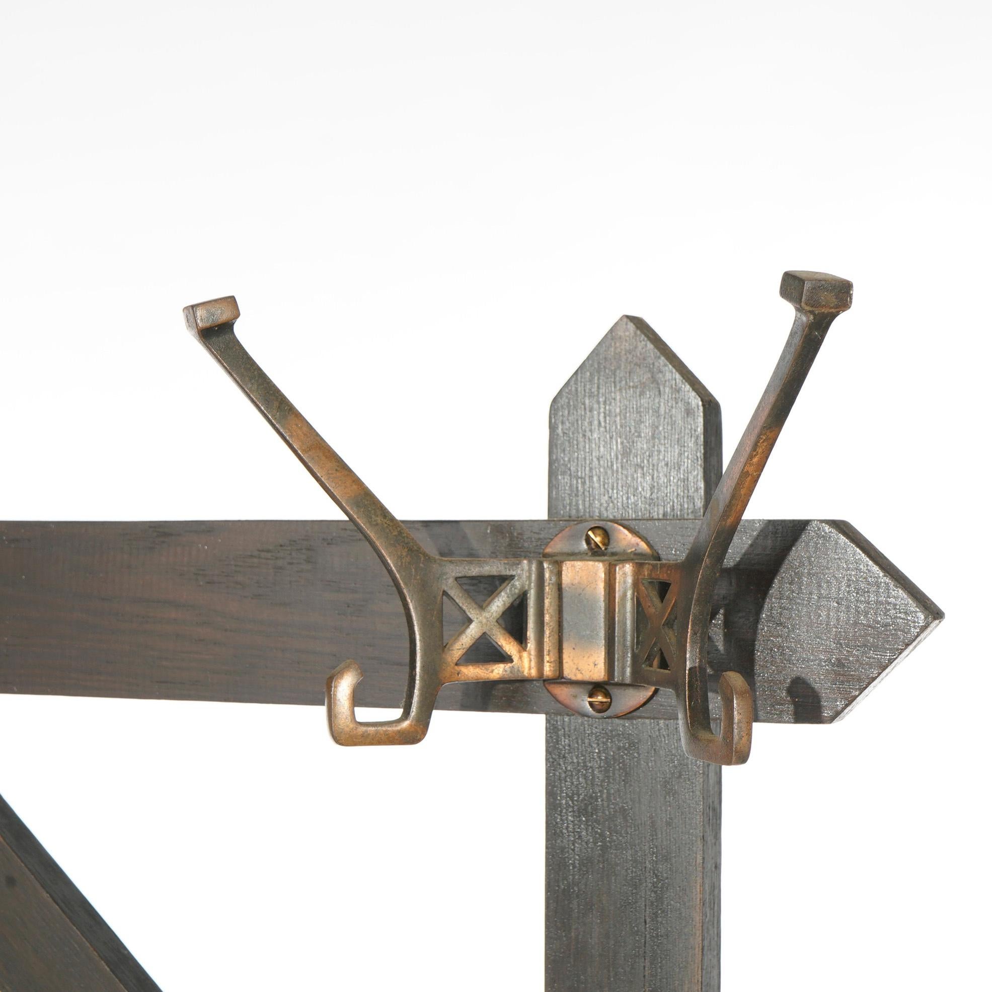 Antique Arts & Crafts Mission Oak Mirrored Hall Tree Circa 1910 5