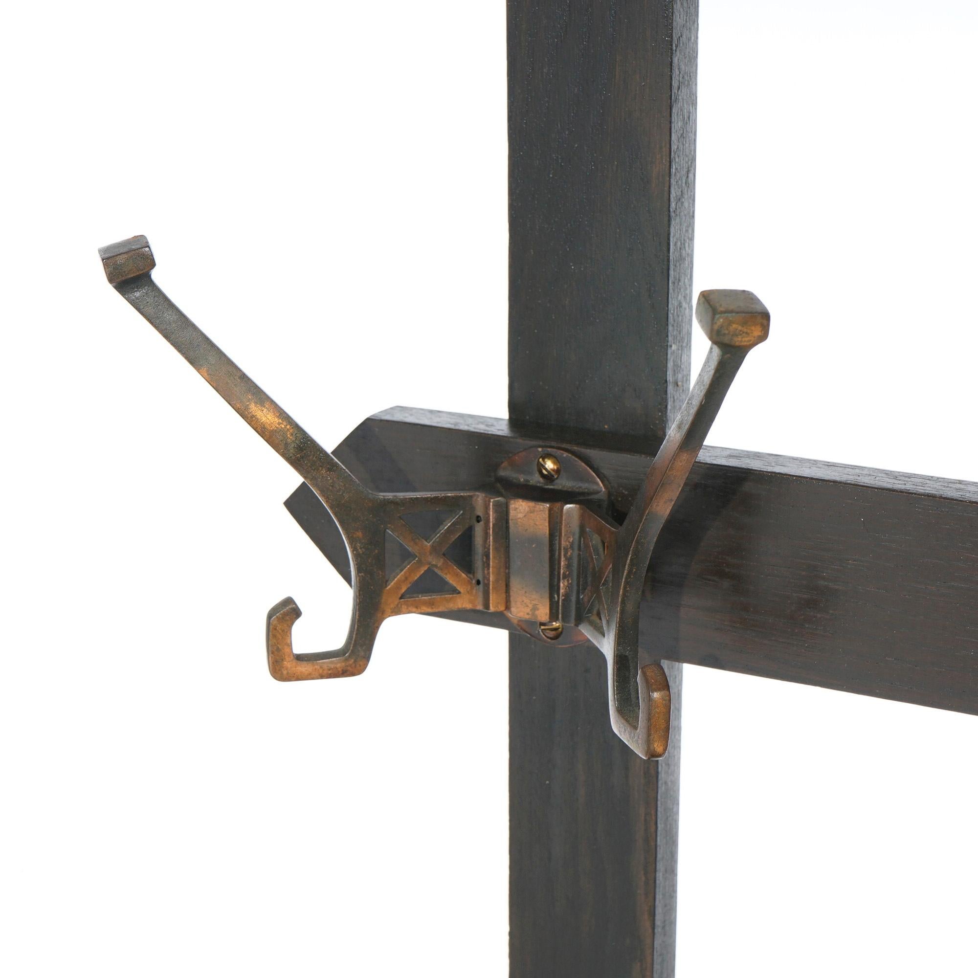 Antique Arts & Crafts Mission Oak Mirrored Hall Tree Circa 1910 6