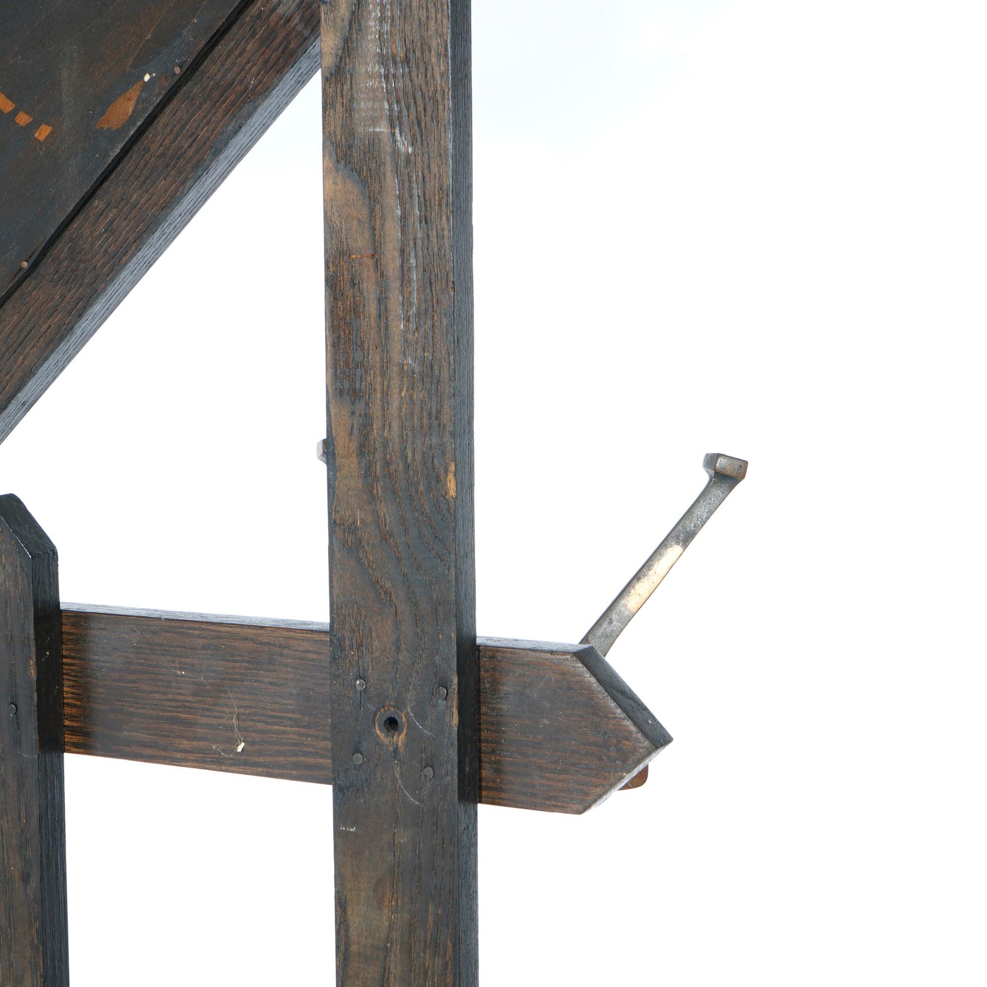 Antique Arts & Crafts Mission Oak Mirrored Hall Tree Circa 1910 7