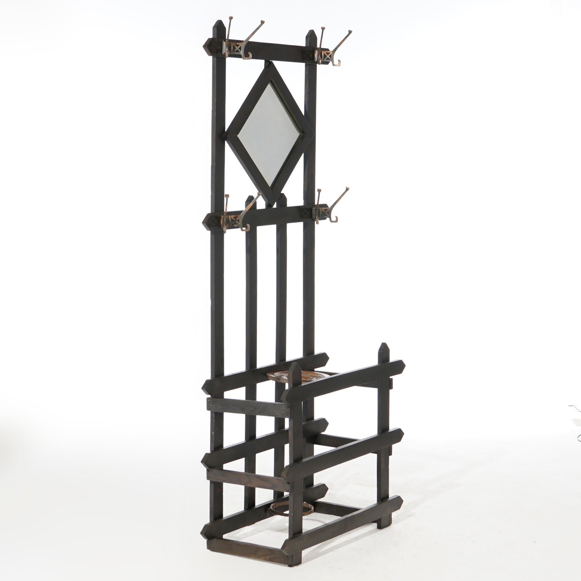 Arts and Crafts Antique Arts & Crafts Mission Oak Mirrored Hall Tree Circa 1910