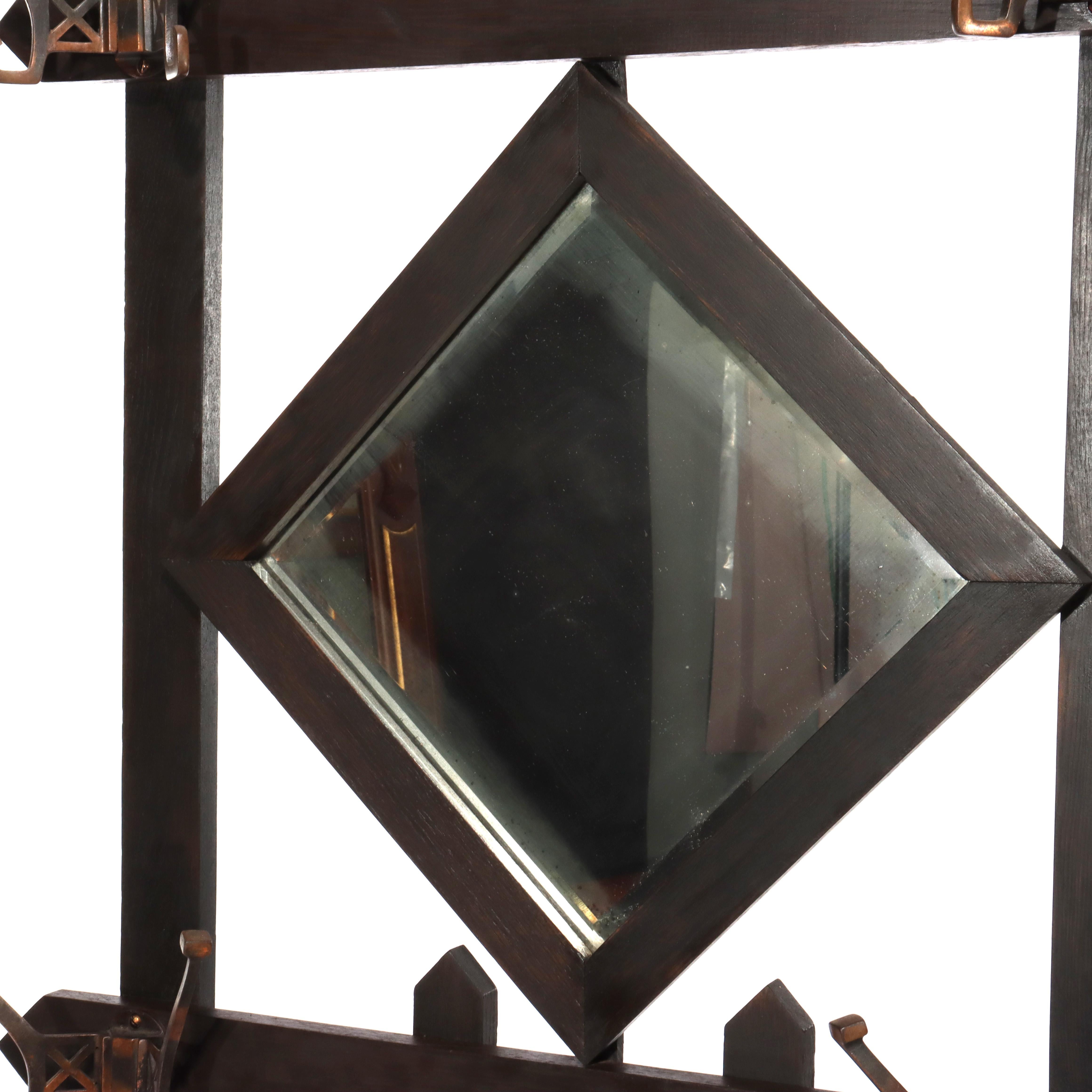 20ième siècle Antique Mission Arts & Crafts Oak Mirror A Hall Tree With Umbrella Stand c1920 en vente